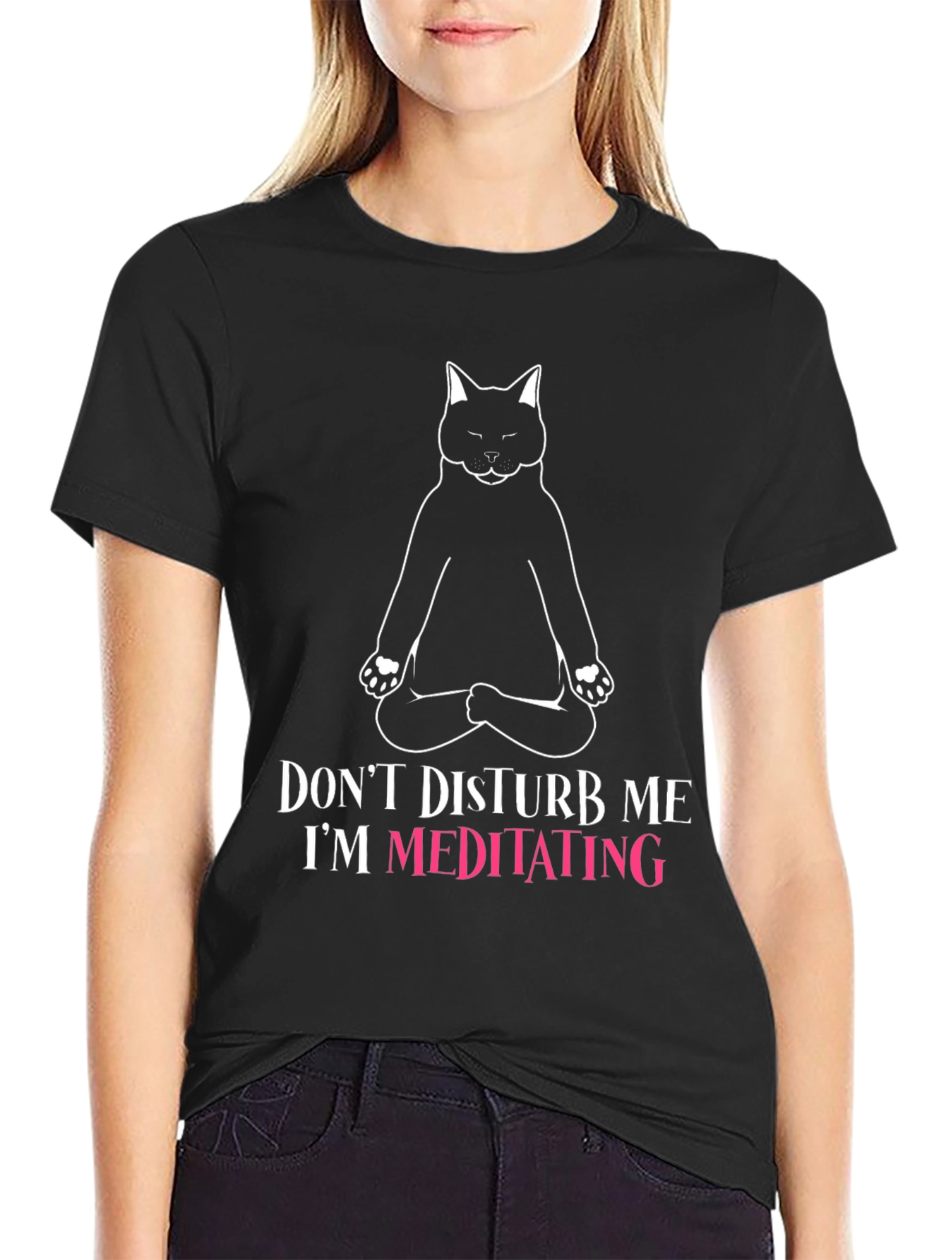 Meditating Cat Graphic Tee - Zen Humor T-Shirt
