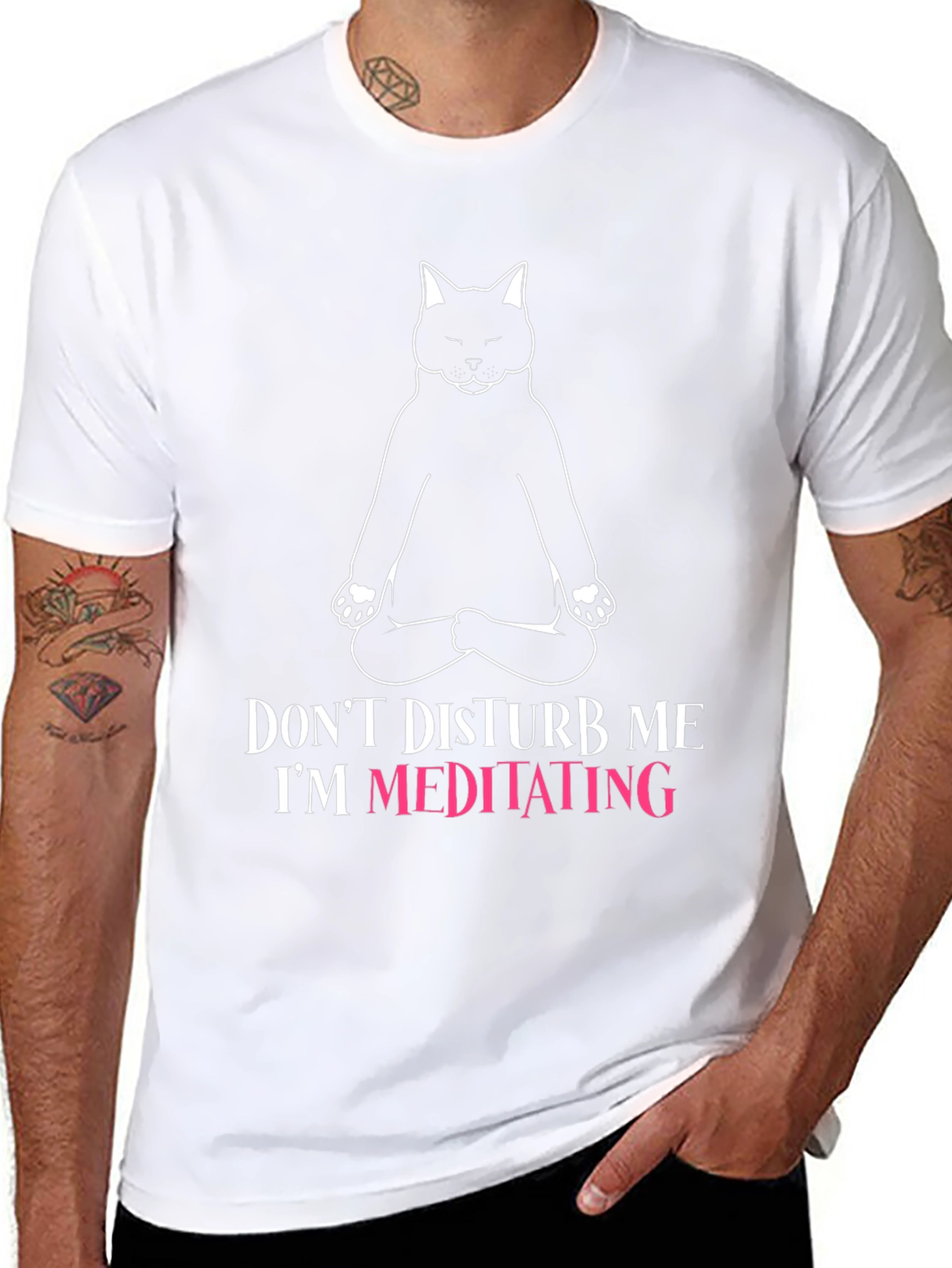 Meditating Cat Graphic Tee - Zen Humor T-Shirt