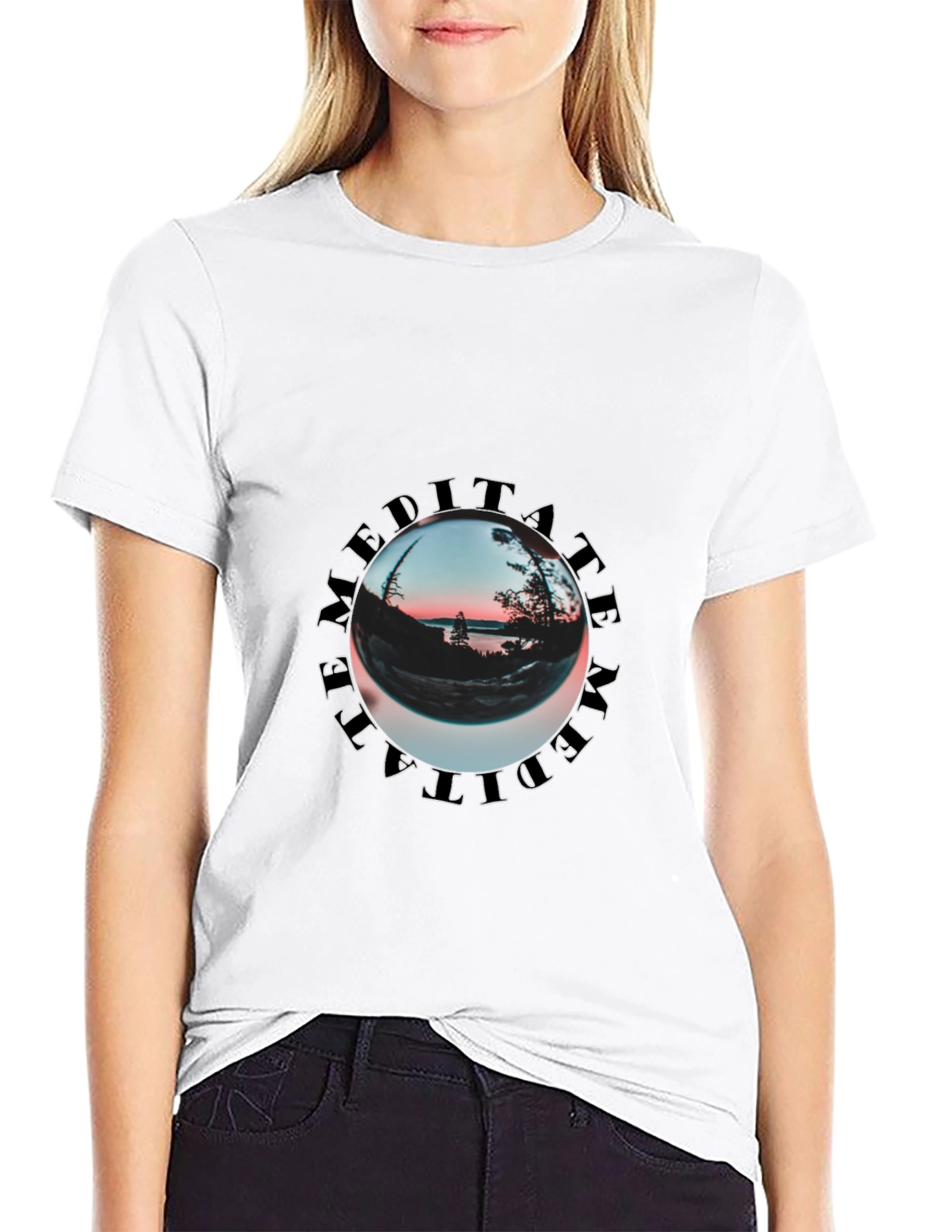 Meditate Graphic Print Black T-Shirt