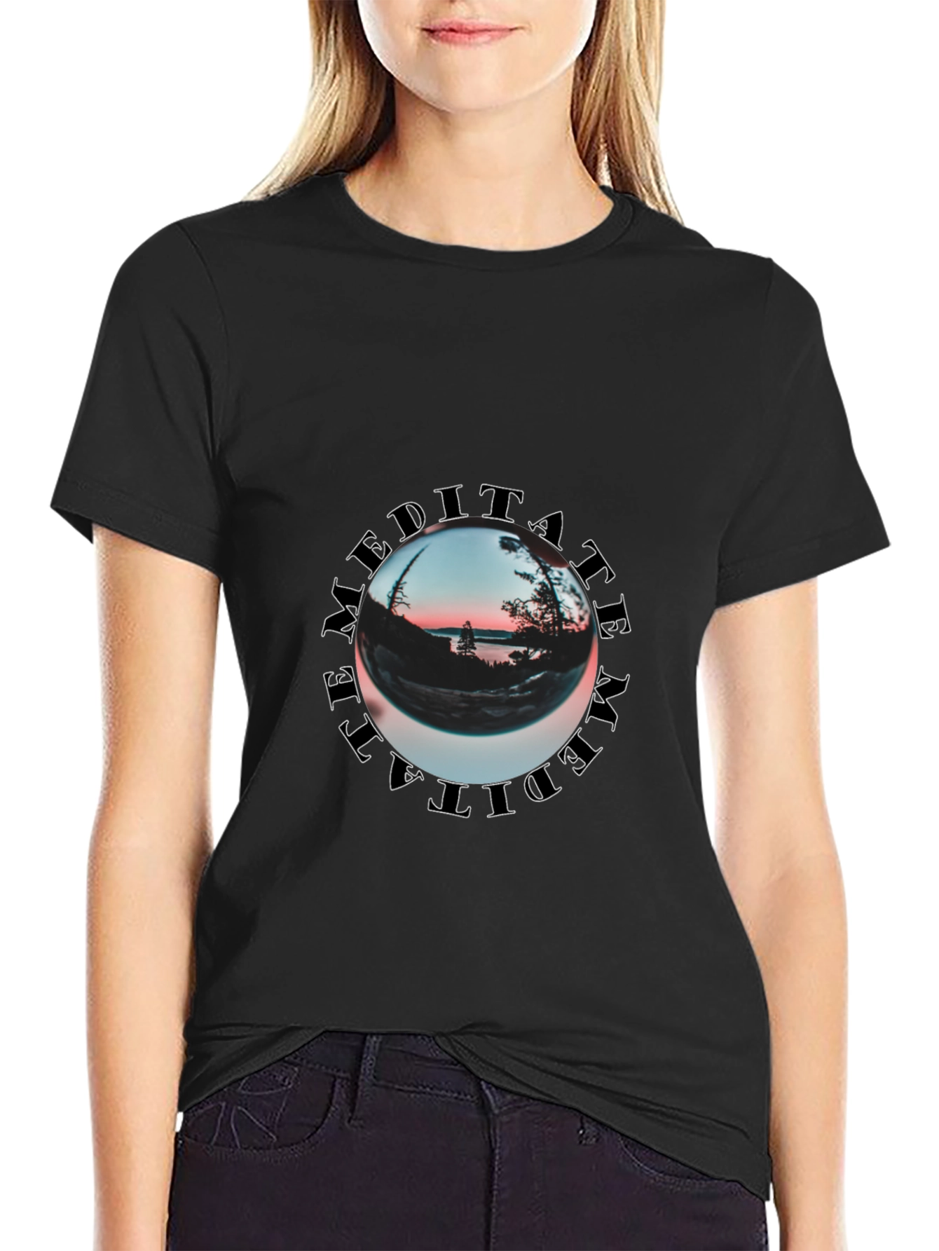 Meditate Graphic Print Black T-Shirt
