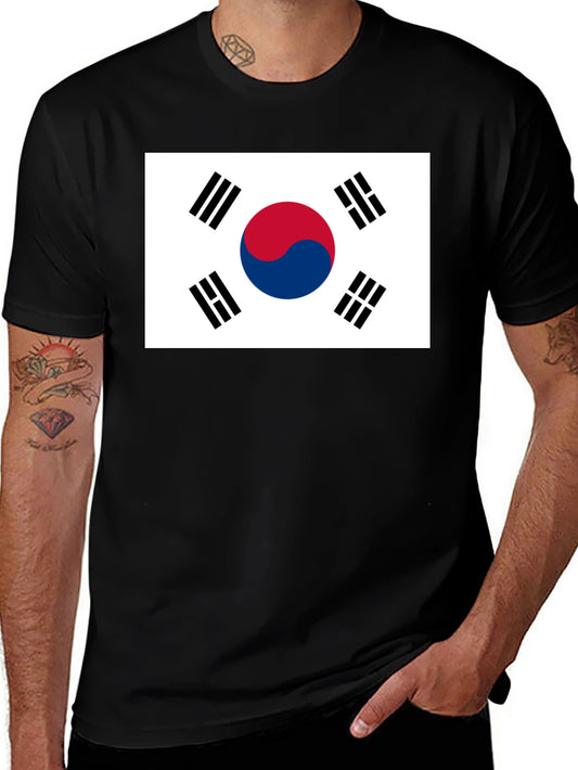 South Korea Flag Graphic Tee - Black Crew Neck T-Shirt