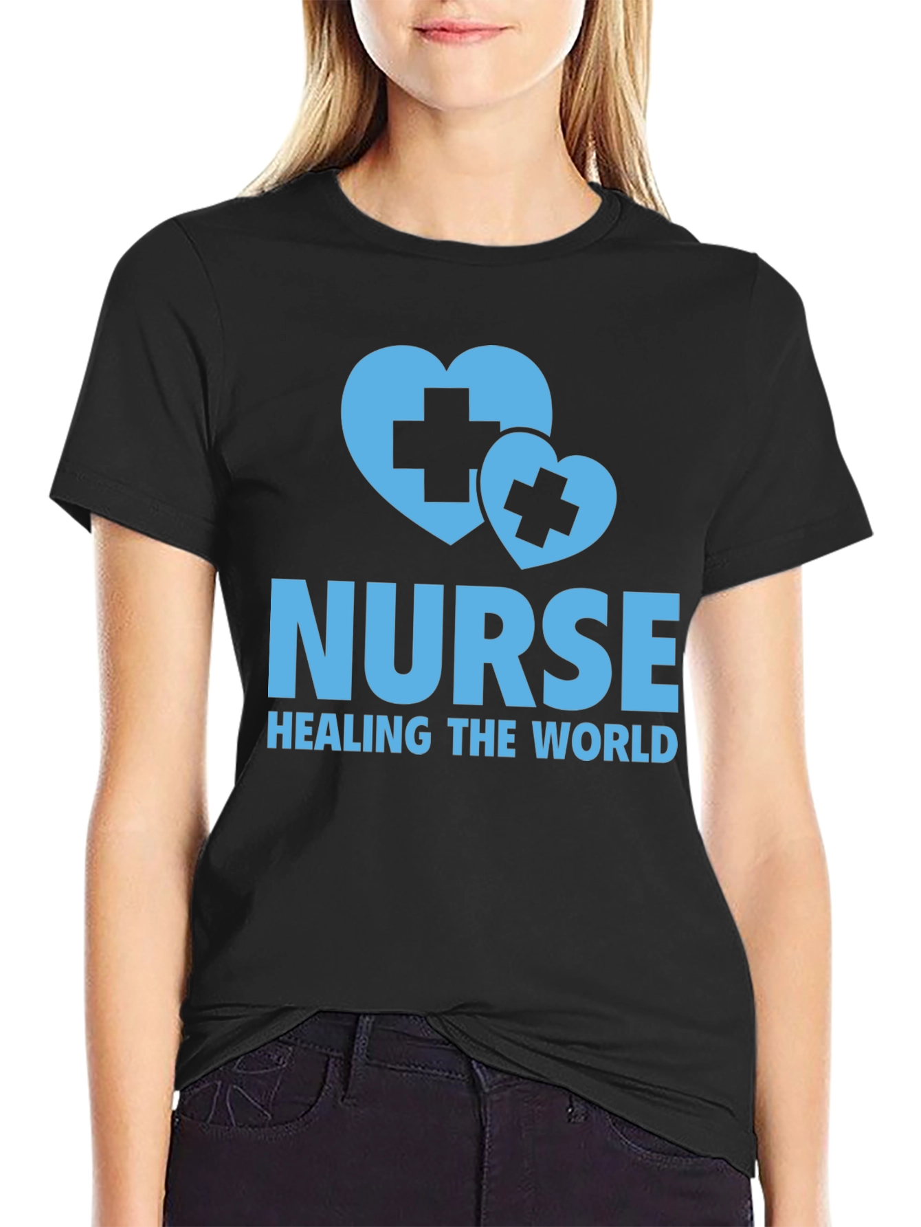 Nurse Healing the World T-Shirt - Black Cotton