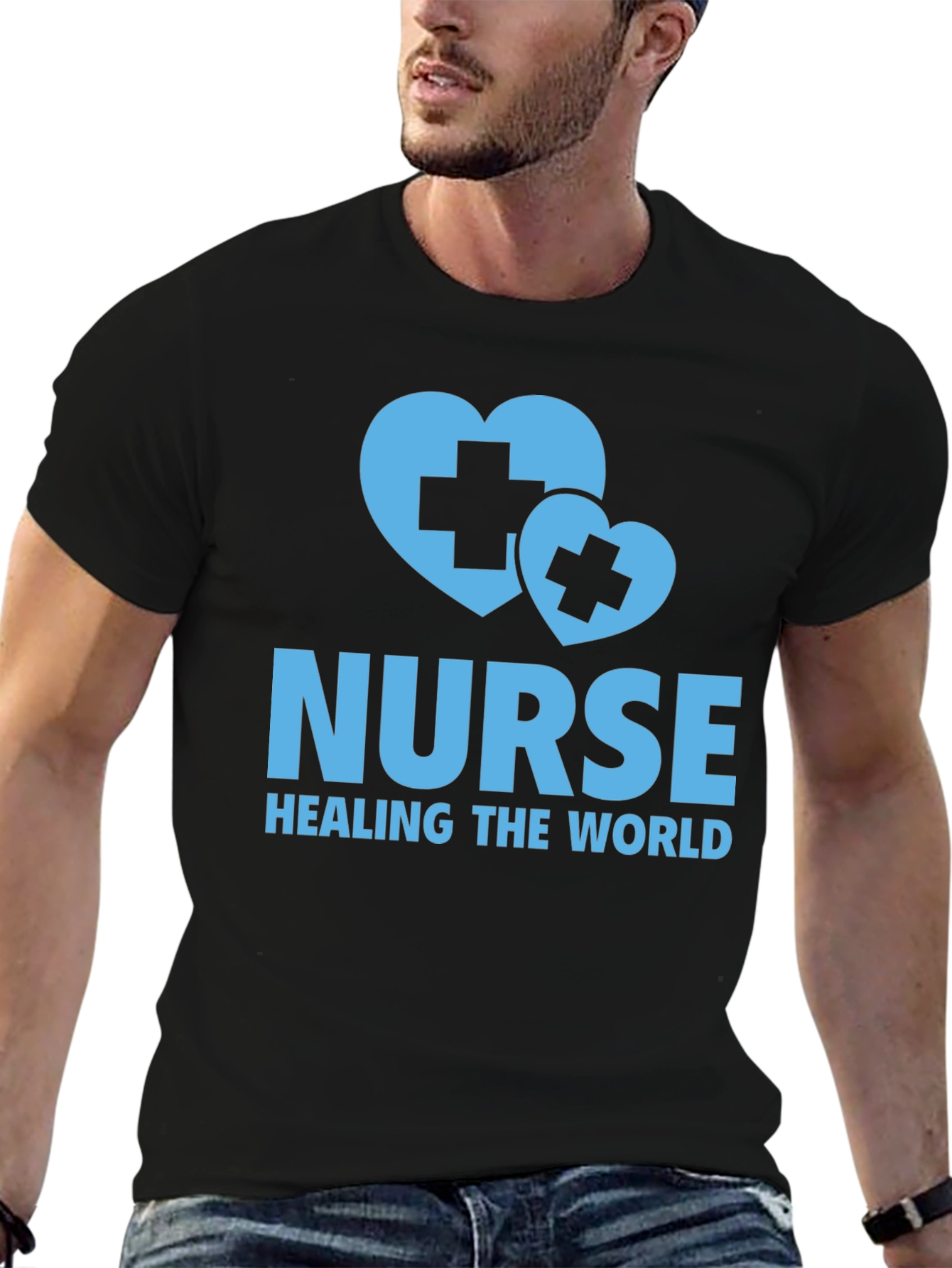 Nurse Healing the World T-Shirt - Black Cotton