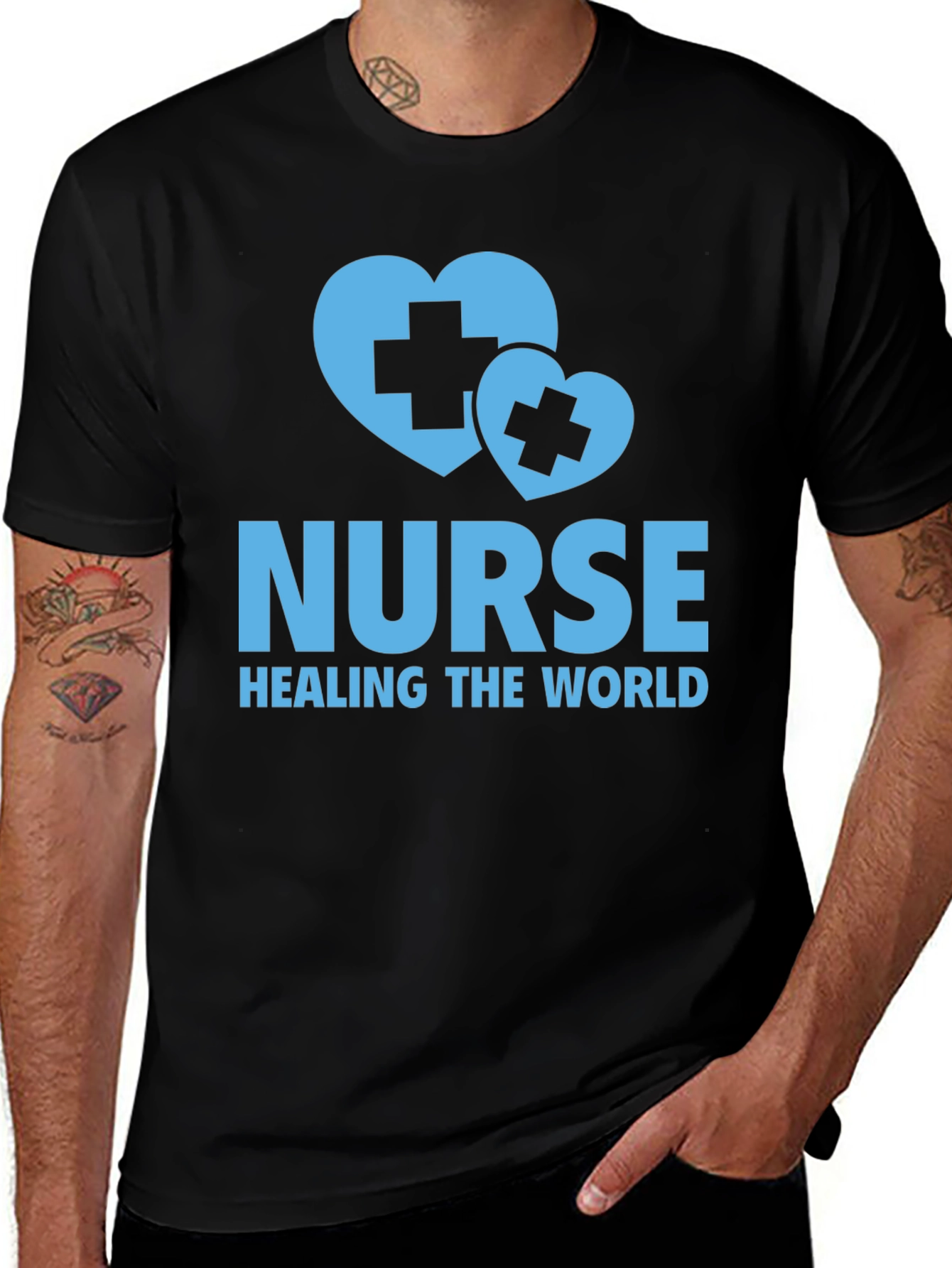 Nurse Healing the World T-Shirt - Black Cotton