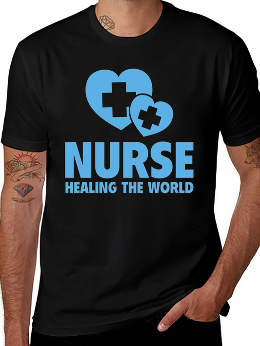 Nurse Healing the World T-Shirt - Black Cotton
