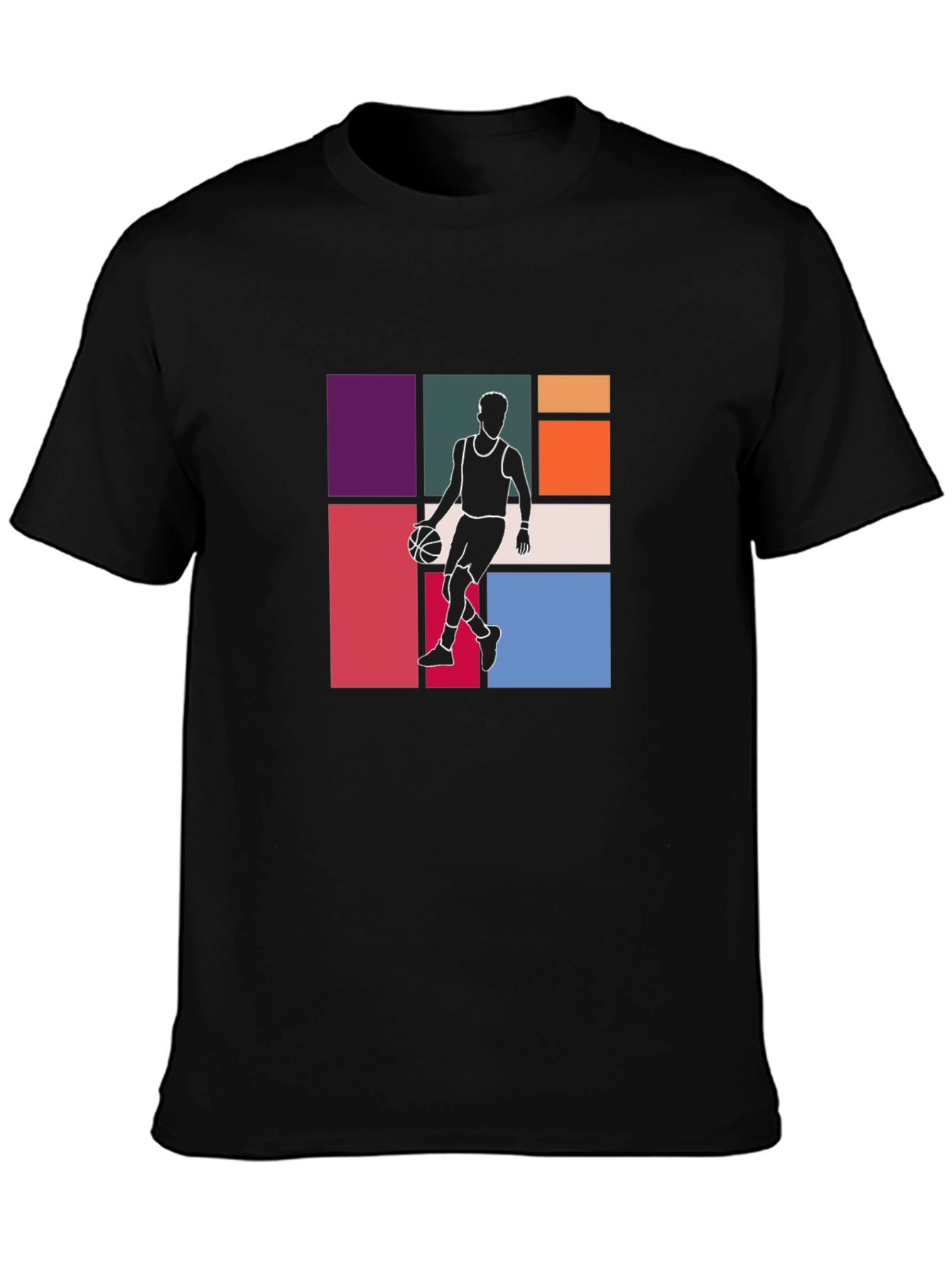 Retro Basketball Graphic Tee - Black Cotton T-Shirt
