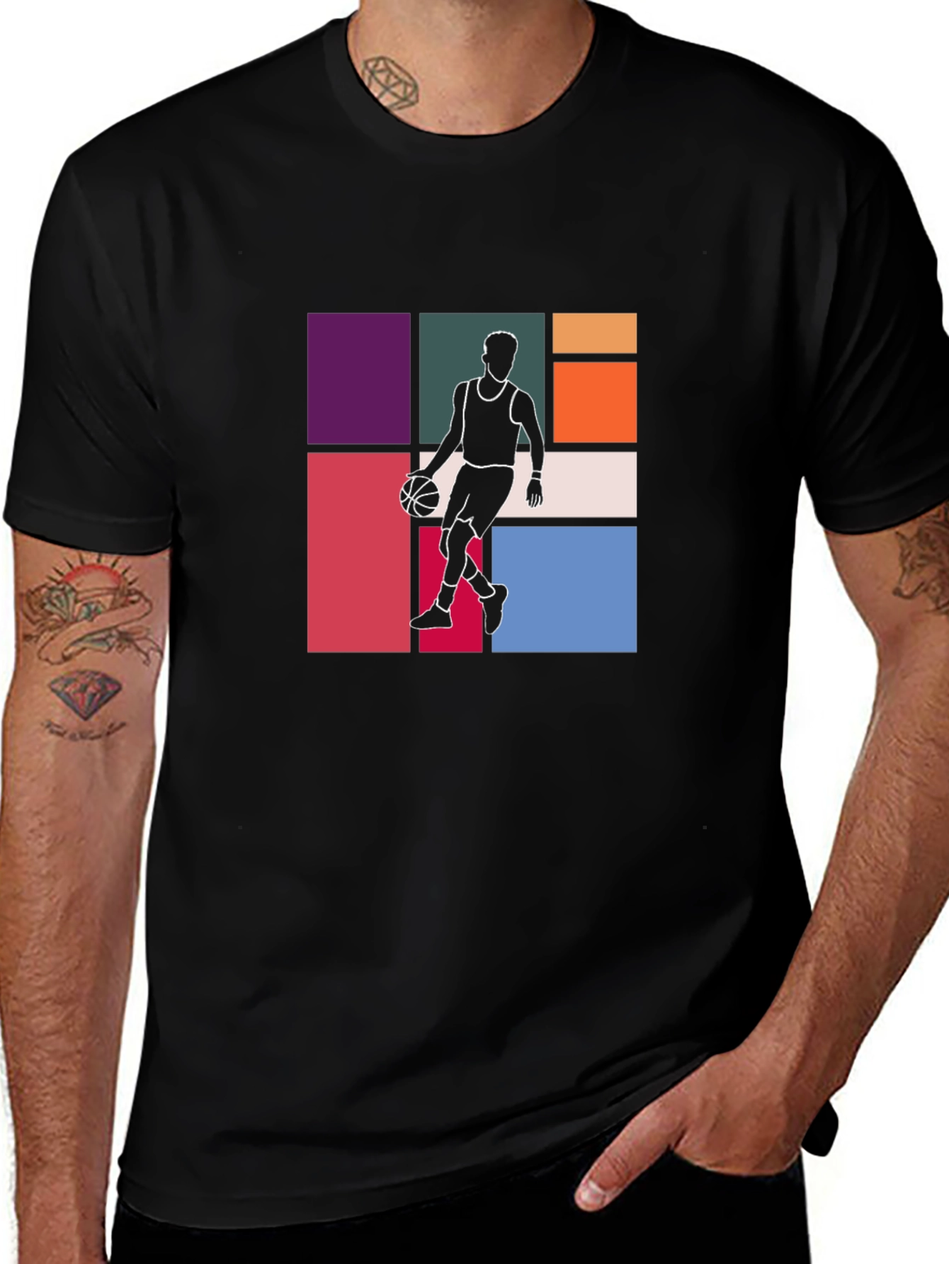 Retro Basketball Graphic Tee - Black Cotton T-Shirt