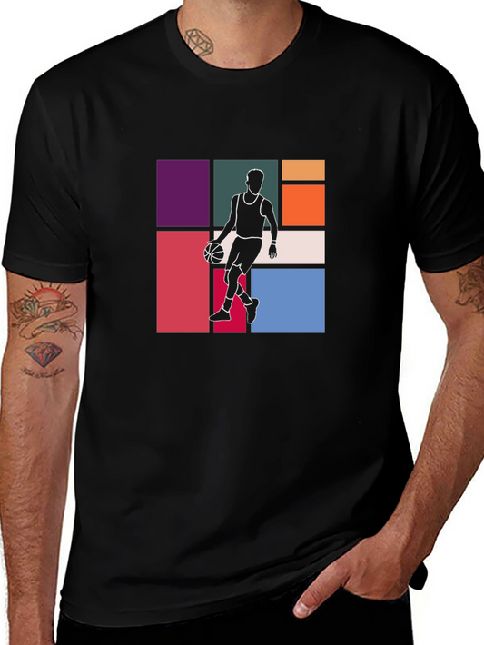 Retro Basketball Graphic Tee - Black Cotton T-Shirt