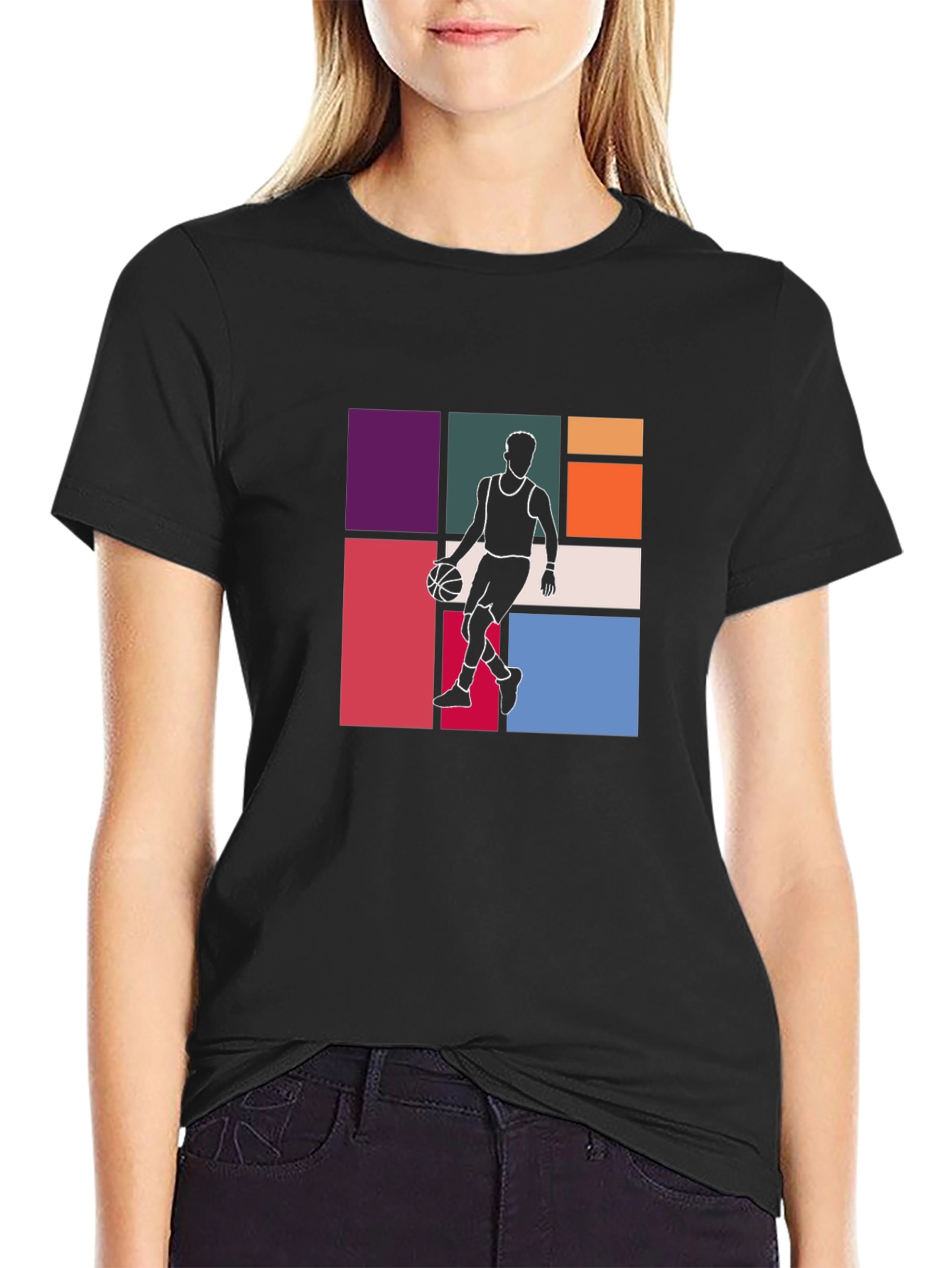 Retro Basketball Graphic Tee - Black Cotton T-Shirt