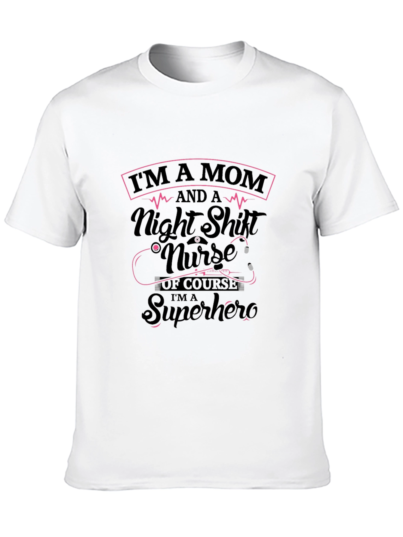 Mom Night Shift Nurse Superhero Black T-Shirt