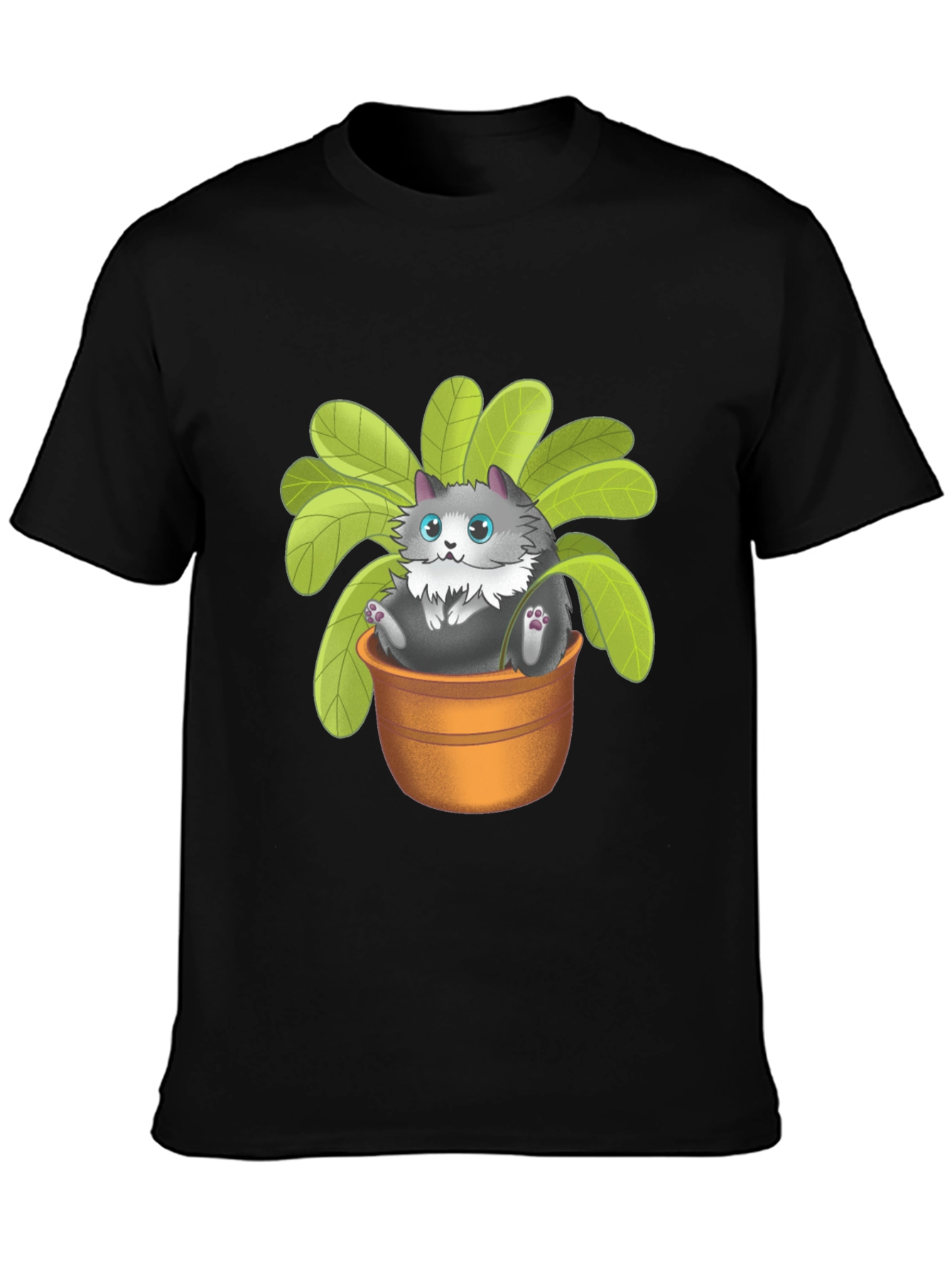 Cute Cat Plant Pot Graphic T-Shirt - Unisex