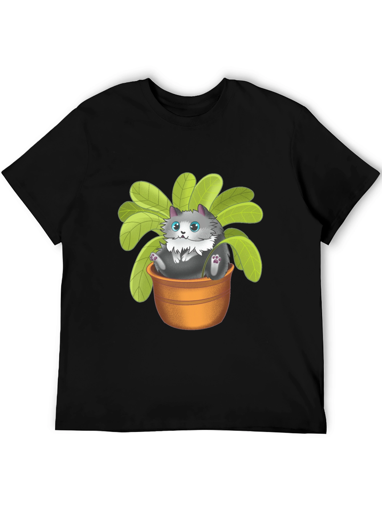 Cute Cat Plant Pot Graphic T-Shirt - Unisex