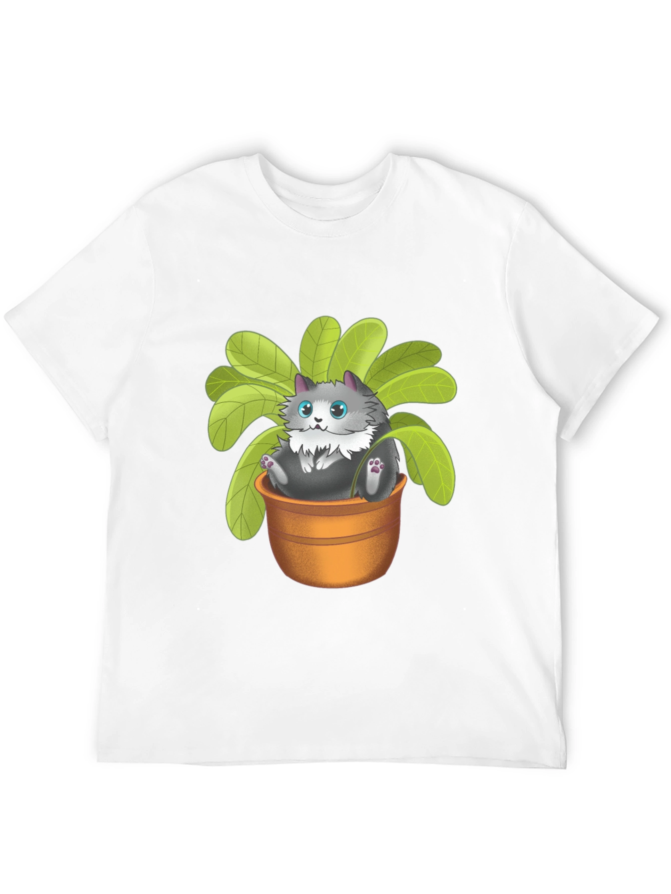 Cute Cat Plant Pot Graphic T-Shirt - Unisex