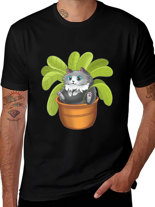 Cute Cat Plant Pot Graphic T-Shirt - Unisex