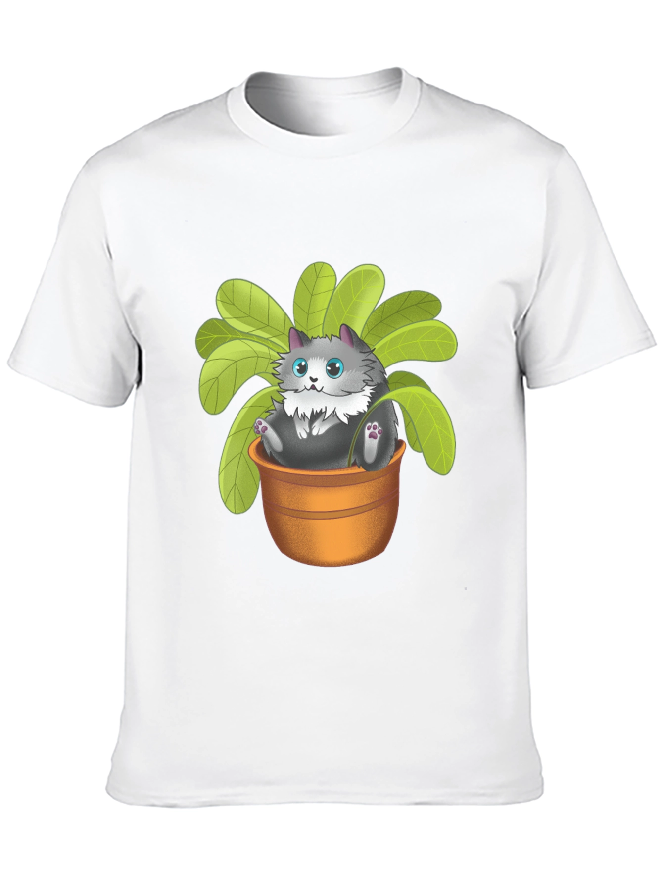 Cute Cat Plant Pot Graphic T-Shirt - Unisex