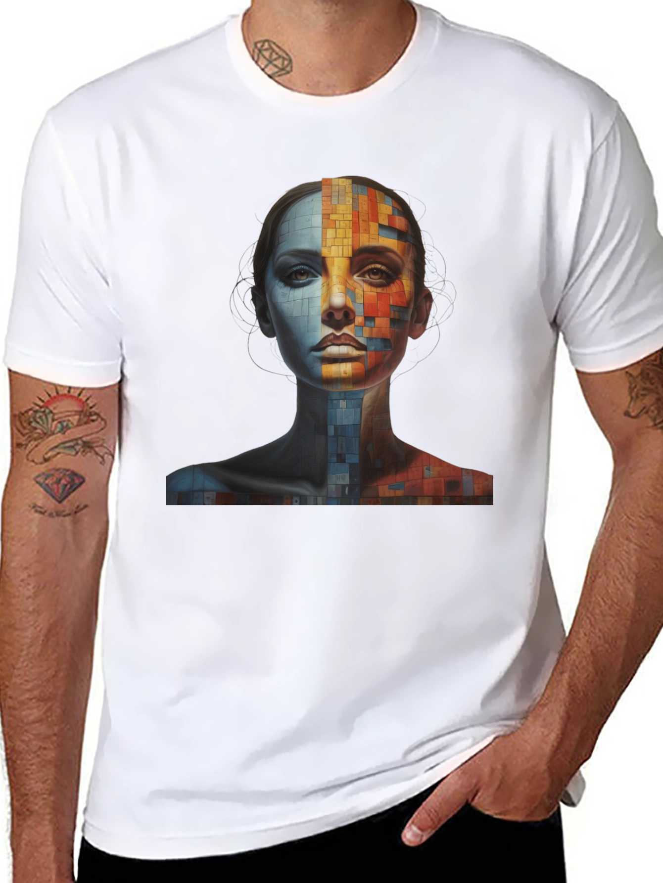 Abstract Mosaic Face Graphic Tee