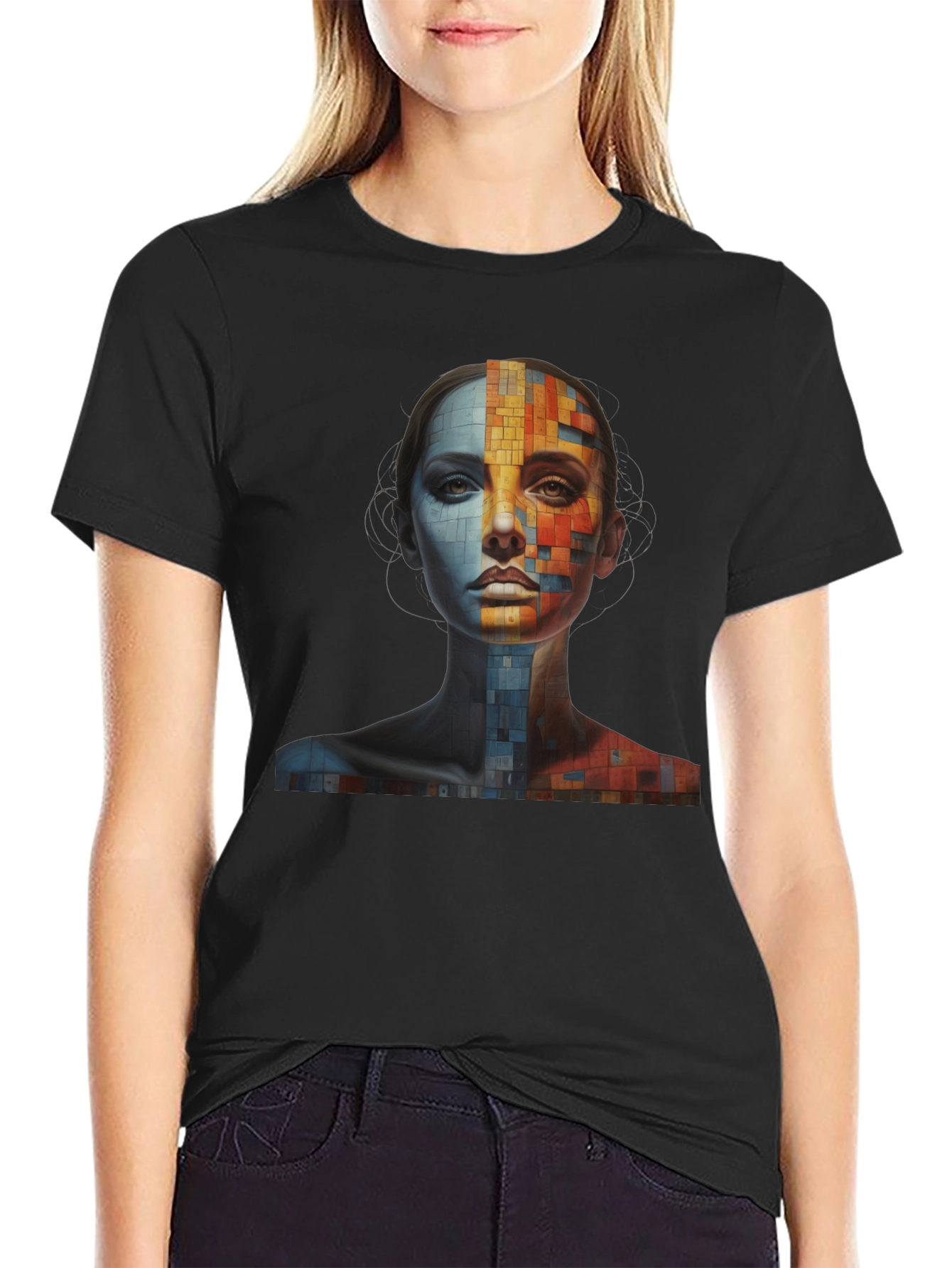 Abstract Mosaic Face Graphic Tee