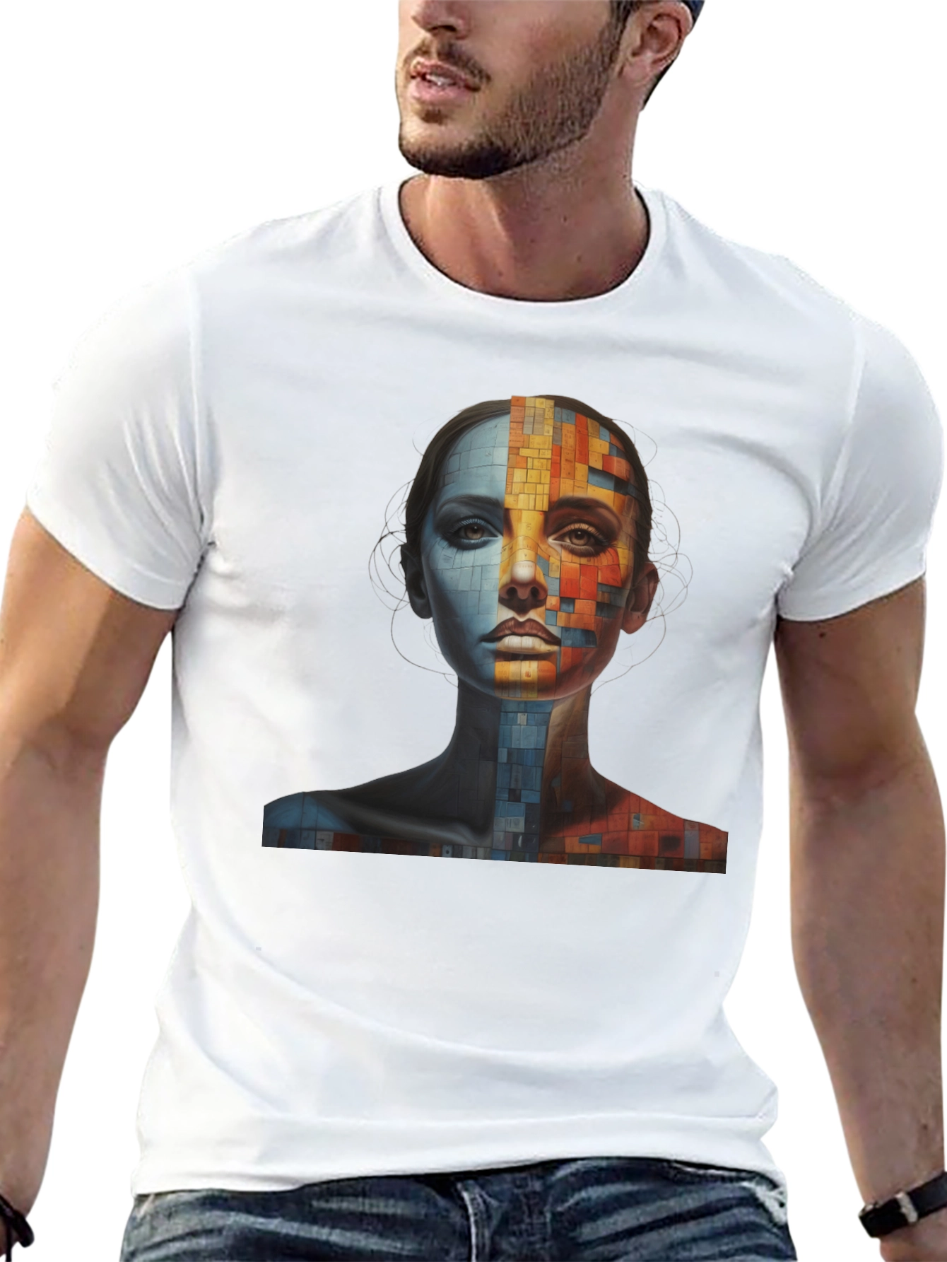 Abstract Mosaic Face Graphic Tee
