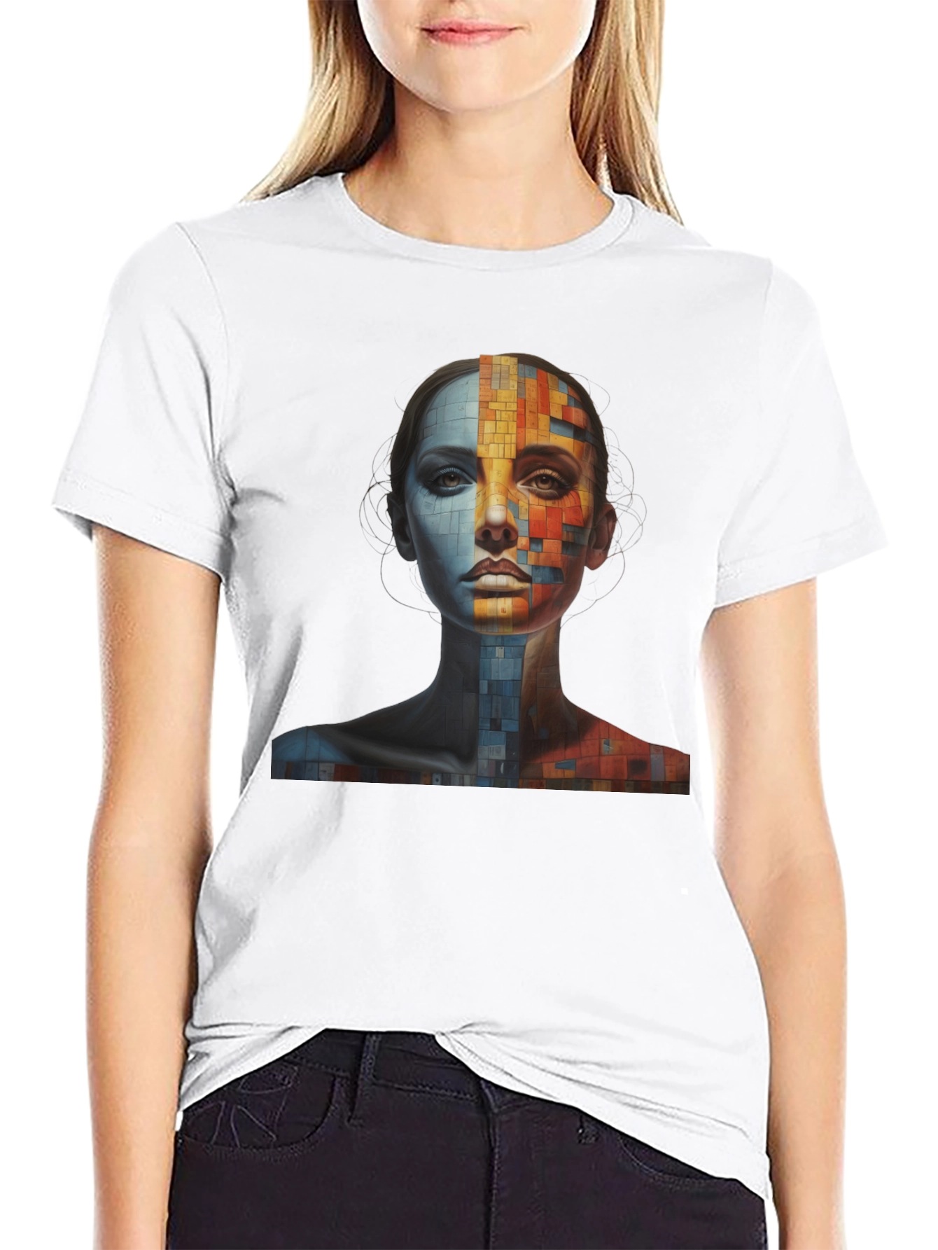 Abstract Mosaic Face Graphic Tee