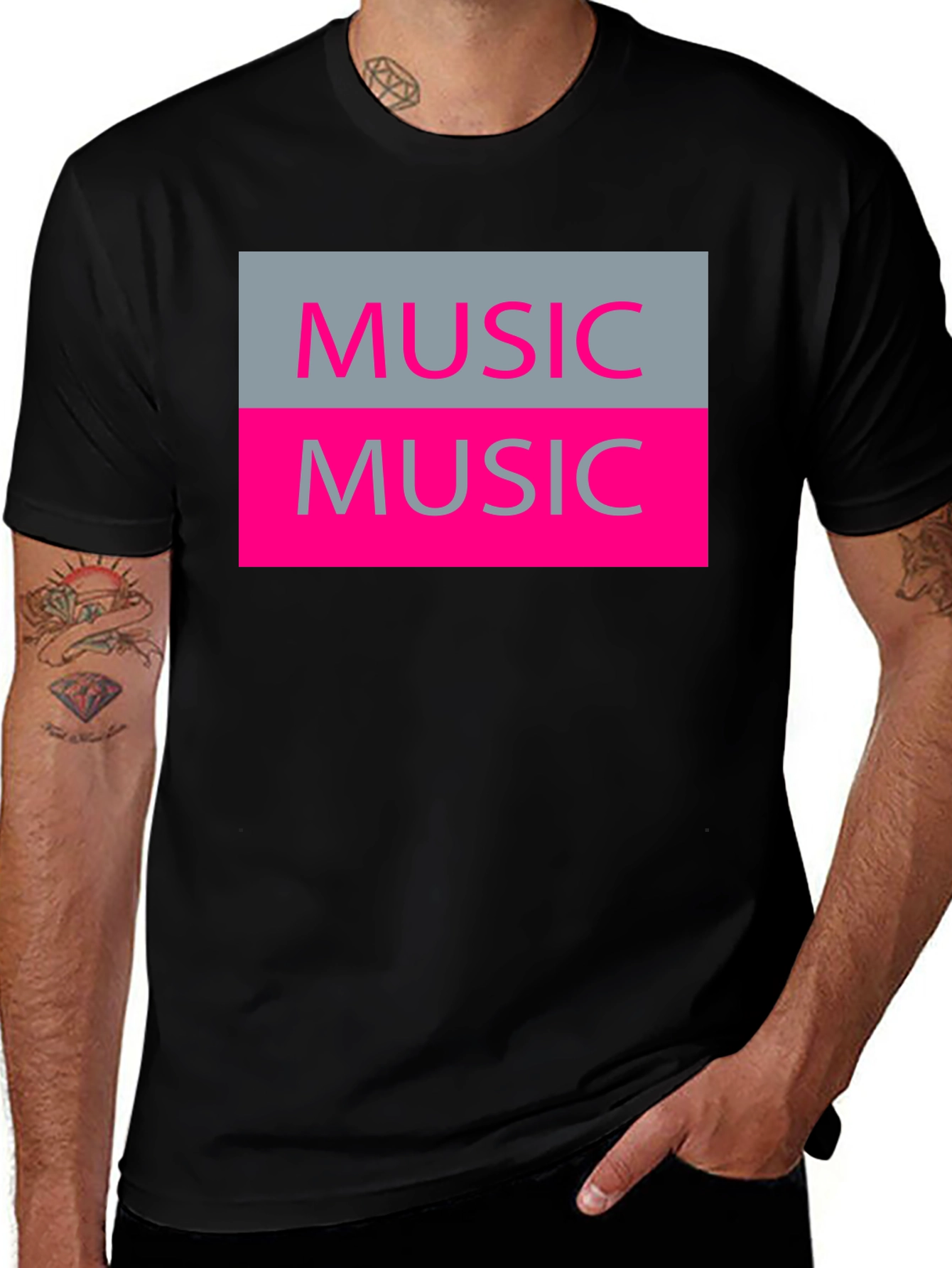 Music Graphic T-Shirt - Black Cotton Tee