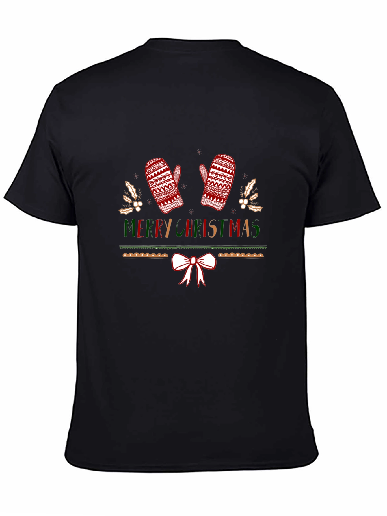 Festive Merry Christmas Knitted Mittens T-Shirt