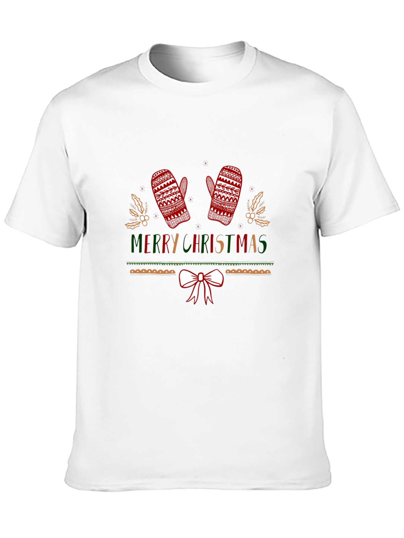 Festive Merry Christmas Knitted Mittens T-Shirt