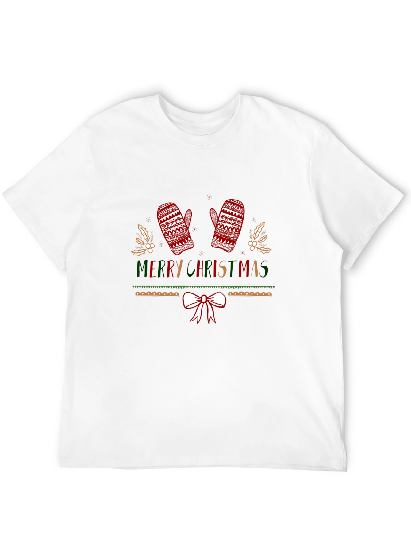 Festive Merry Christmas Knitted Mittens T-Shirt