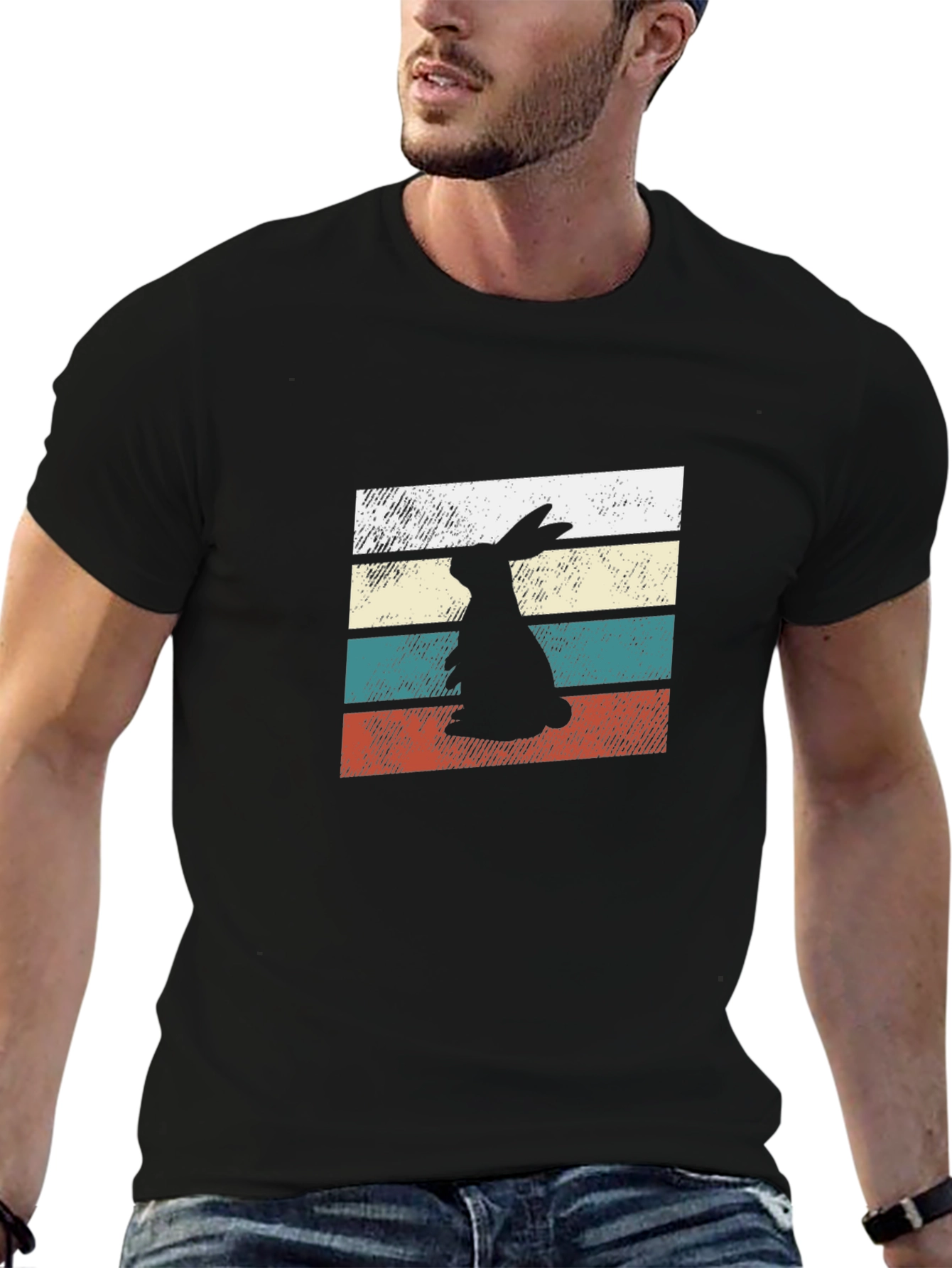 Retro Rabbit Graphic Tee - Black Unisex T-Shirt