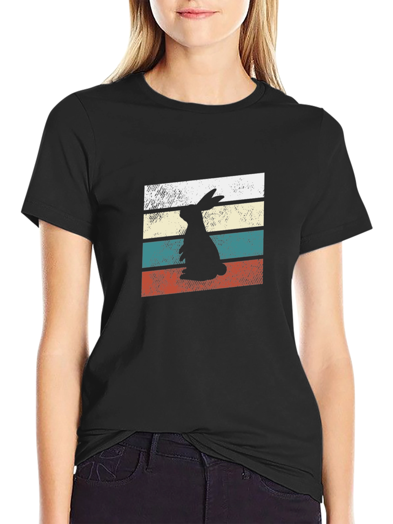 Retro Rabbit Graphic Tee - Black Unisex T-Shirt