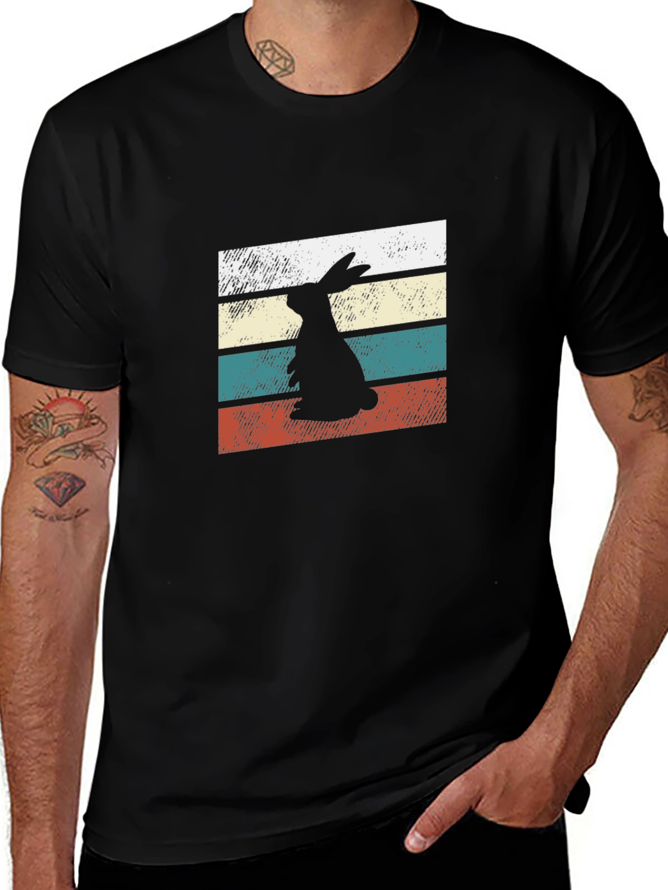 Retro Rabbit Graphic Tee - Black Unisex T-Shirt