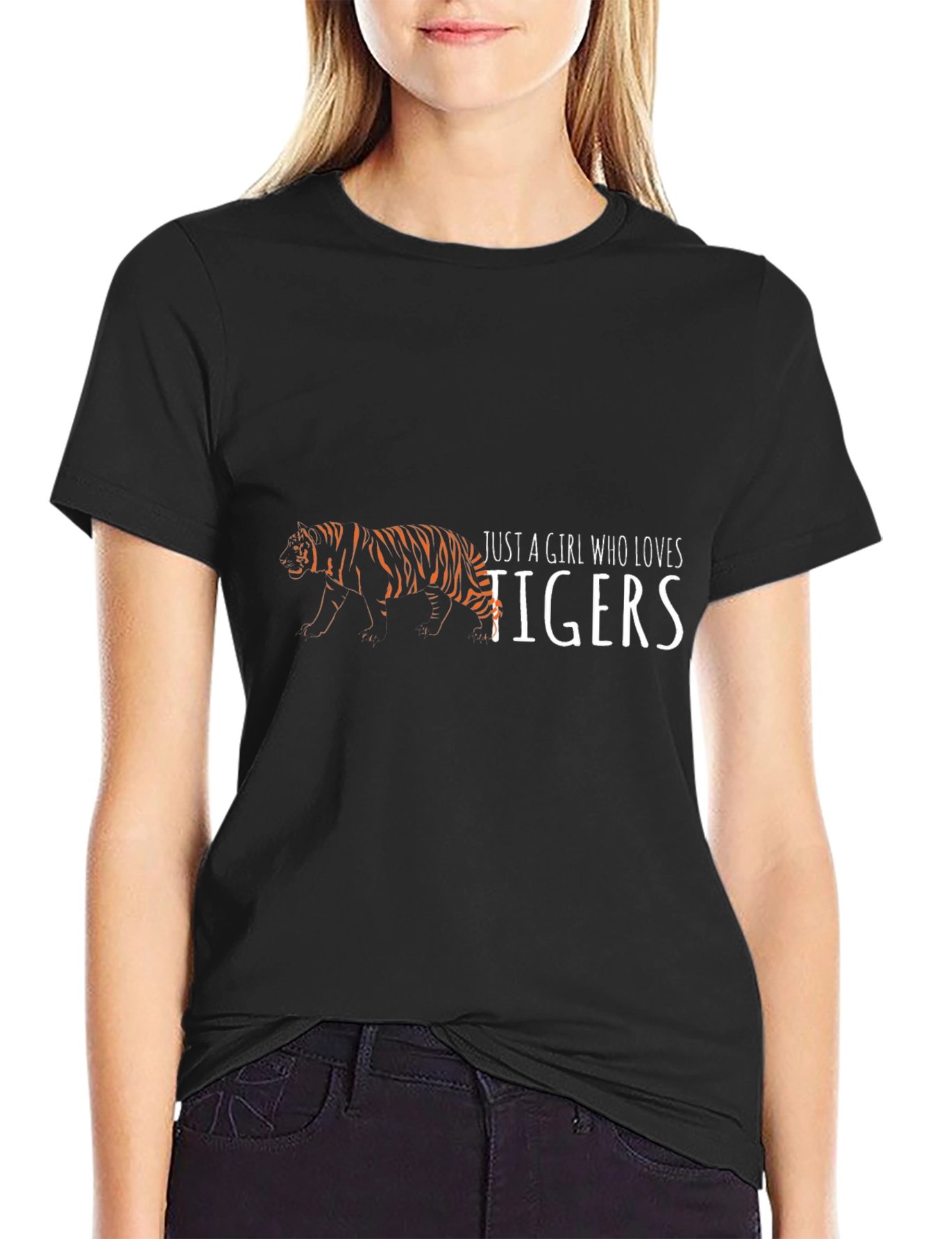 Girl Who Loves Tigers Black T-Shirt