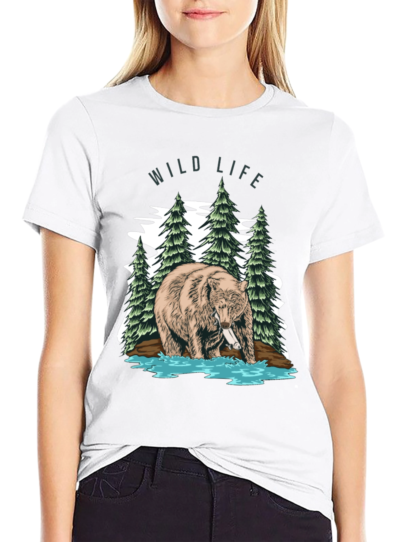 Wildlife Bear Graphic Print Mens T-Shirt