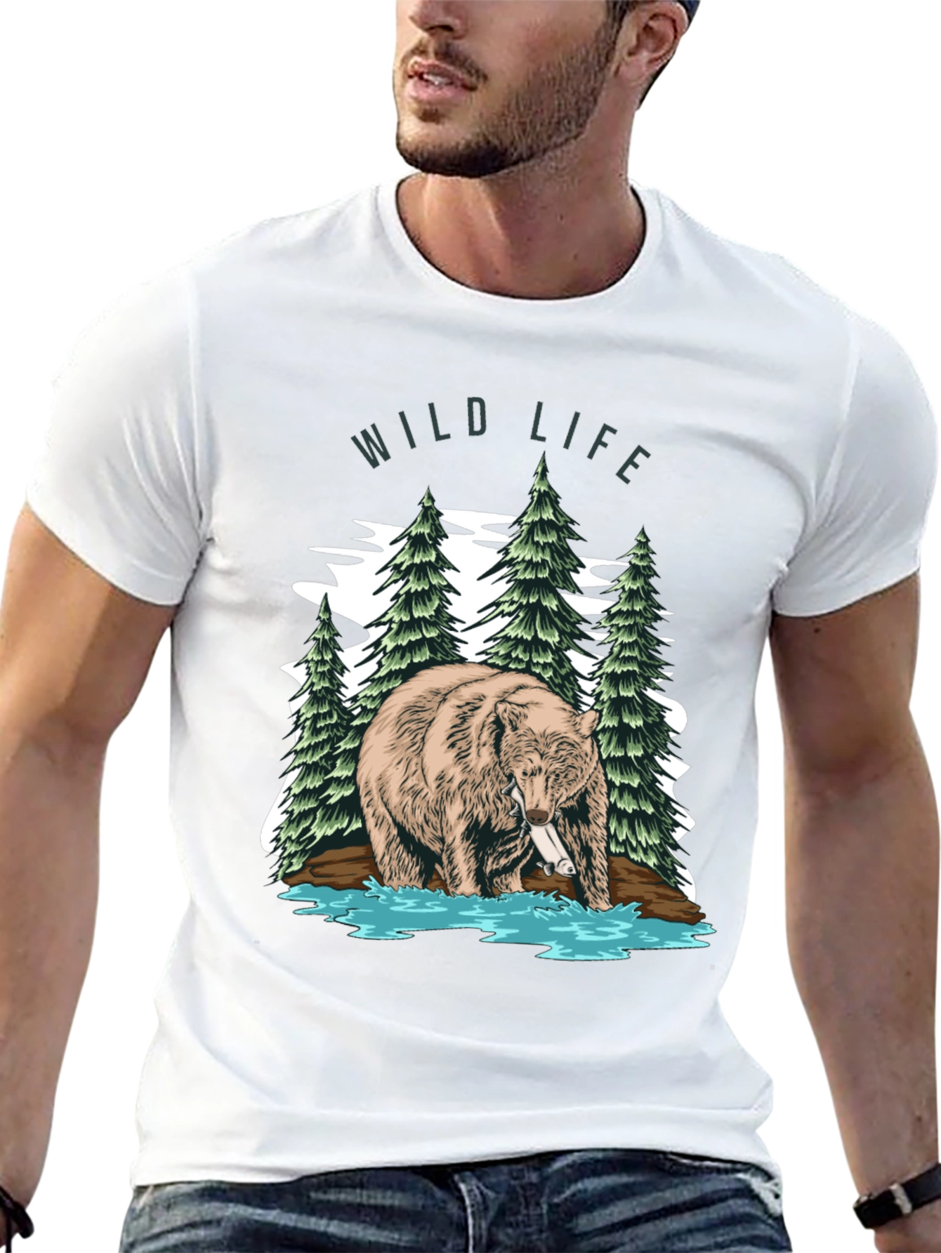 Wildlife Bear Graphic Print Mens T-Shirt