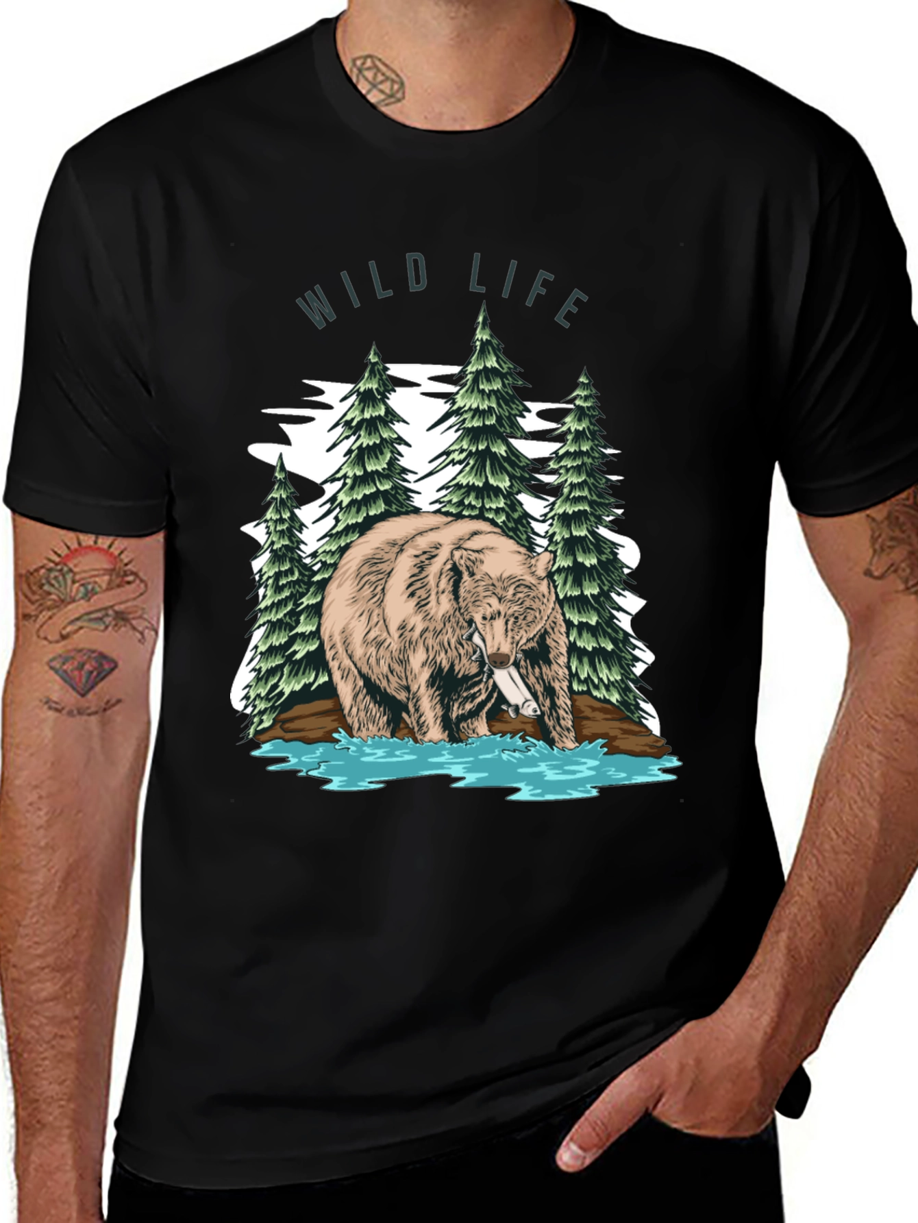 Wildlife Bear Graphic Print Mens T-Shirt