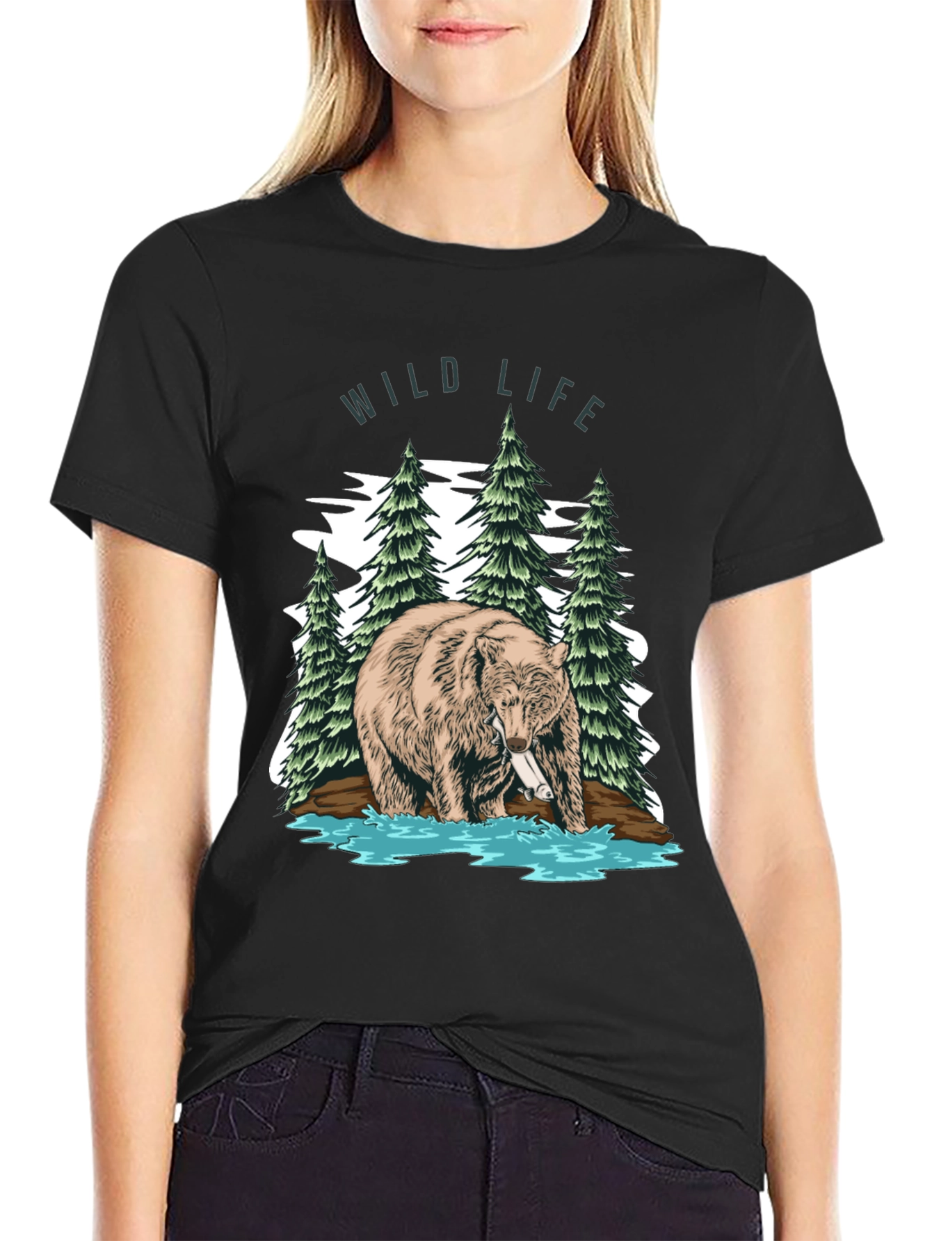 Wildlife Bear Graphic Print Mens T-Shirt