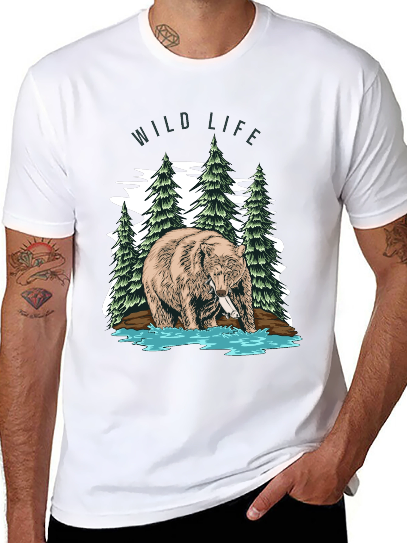Wildlife Bear Graphic Print Mens T-Shirt