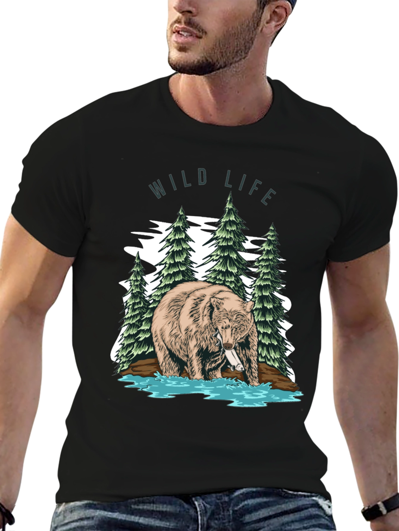 Wildlife Bear Graphic Print Mens T-Shirt