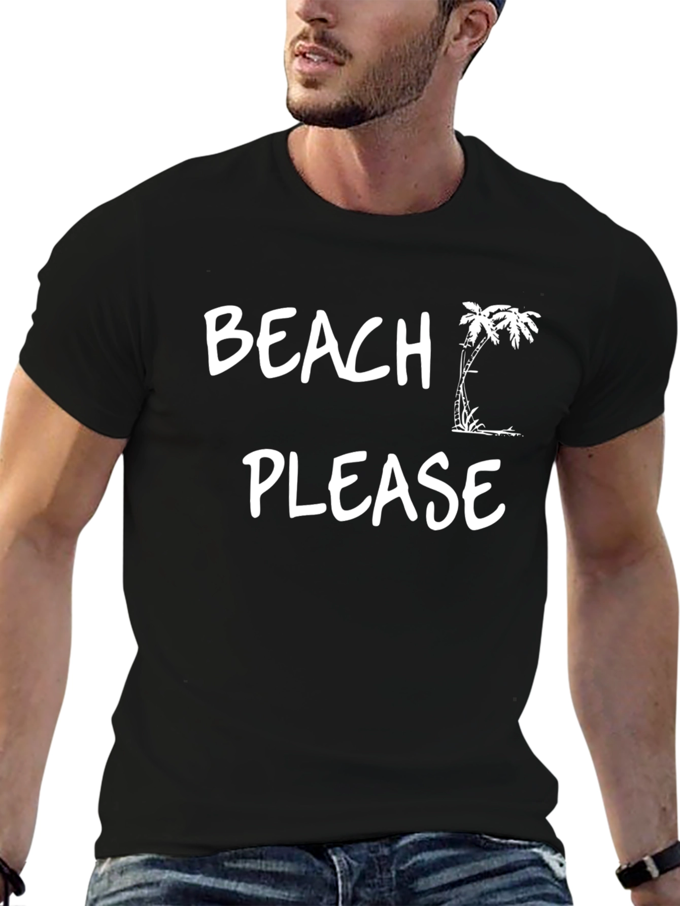 Beach Please Black Graphic T-Shirt