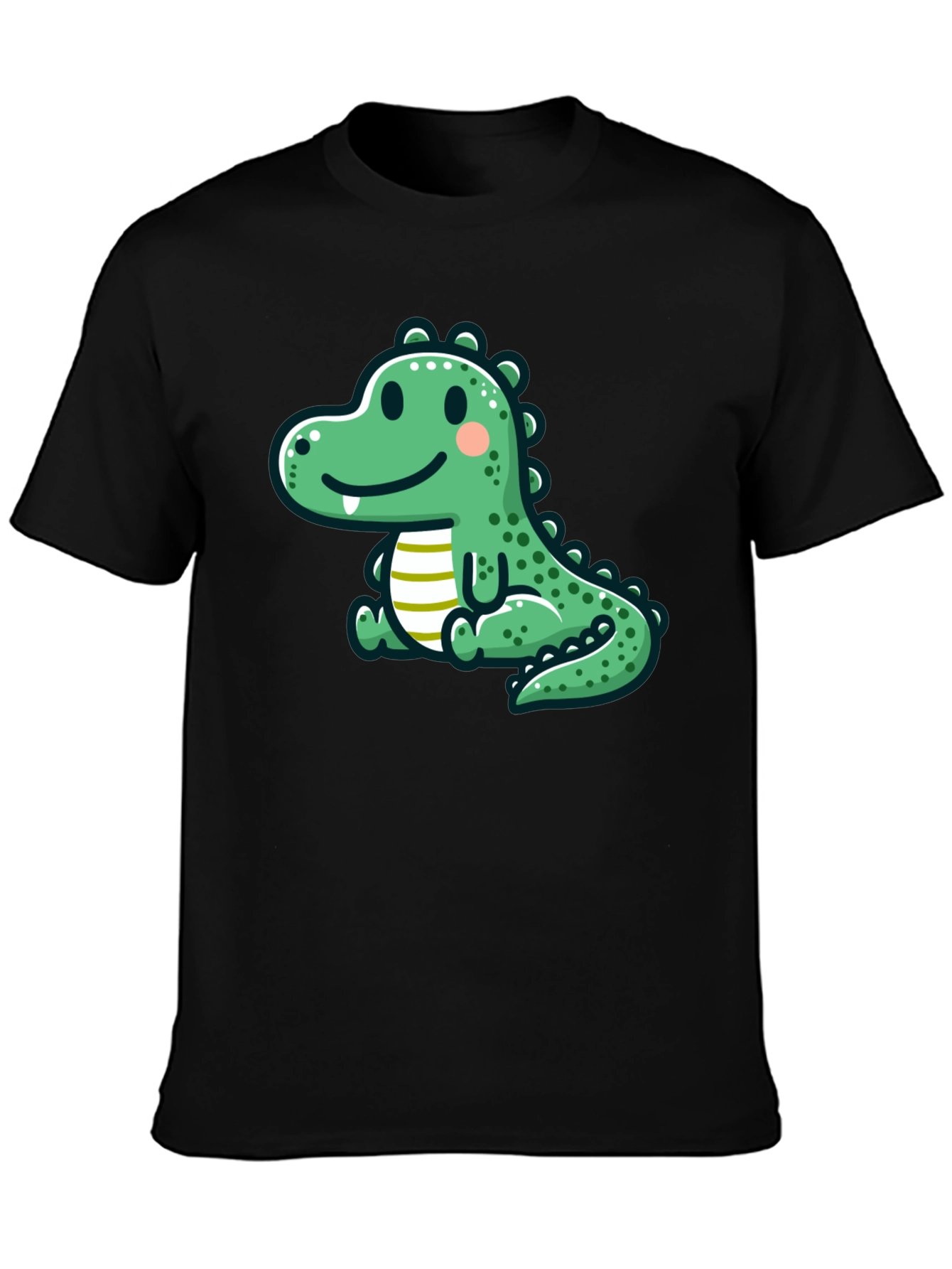 Cute Cartoon Dinosaur Graphic Tee - Black T-Shirt