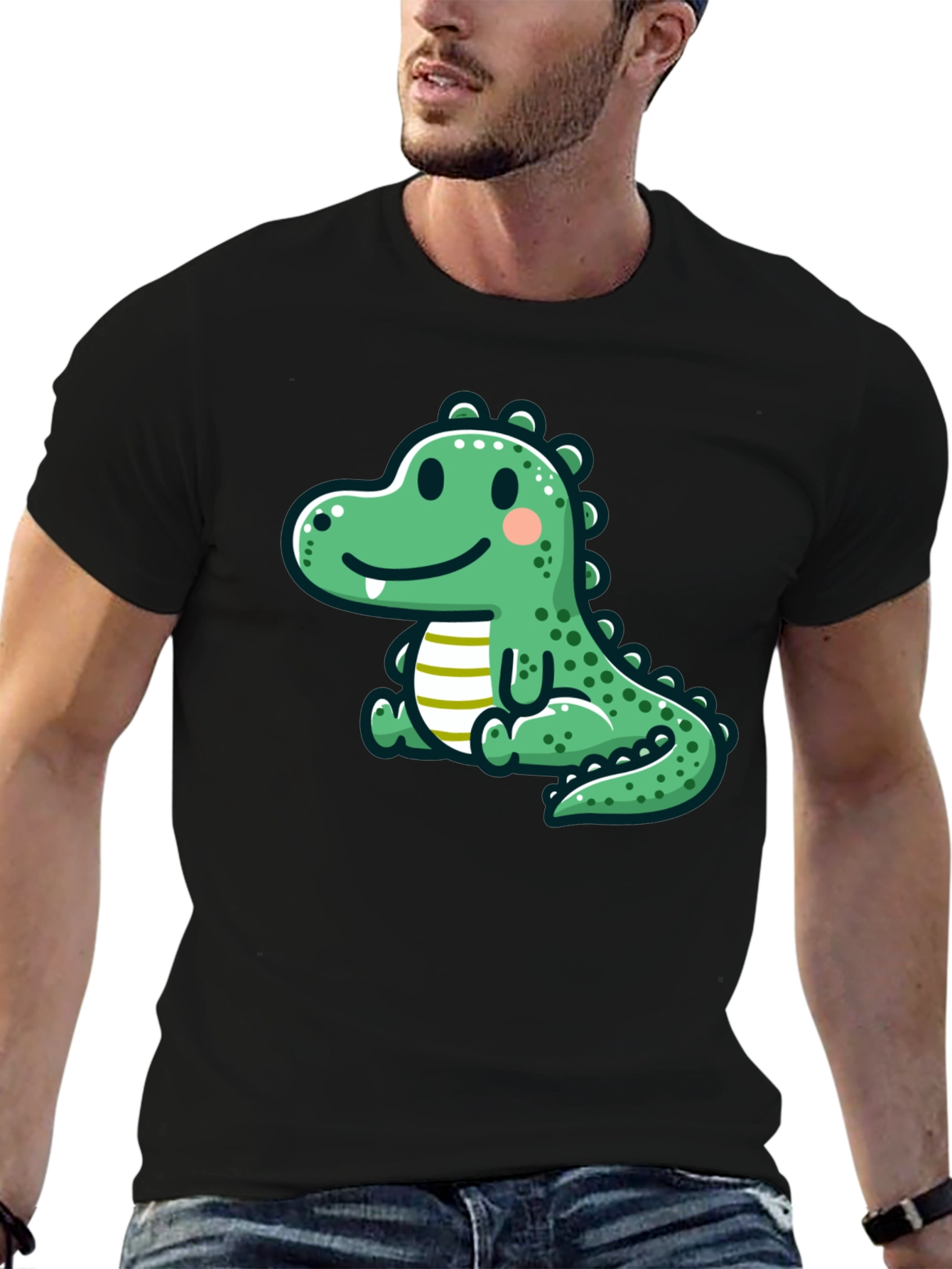 Cute Cartoon Dinosaur Graphic Tee - Black T-Shirt