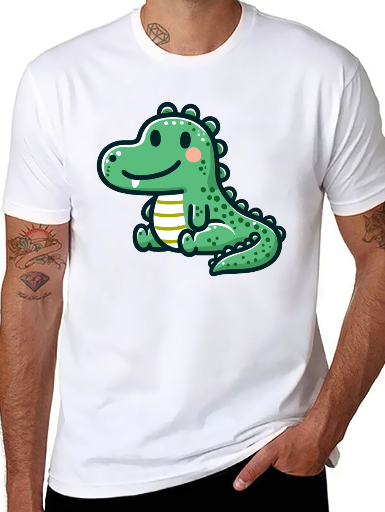 Cute Cartoon Dinosaur Graphic Tee - Black T-Shirt
