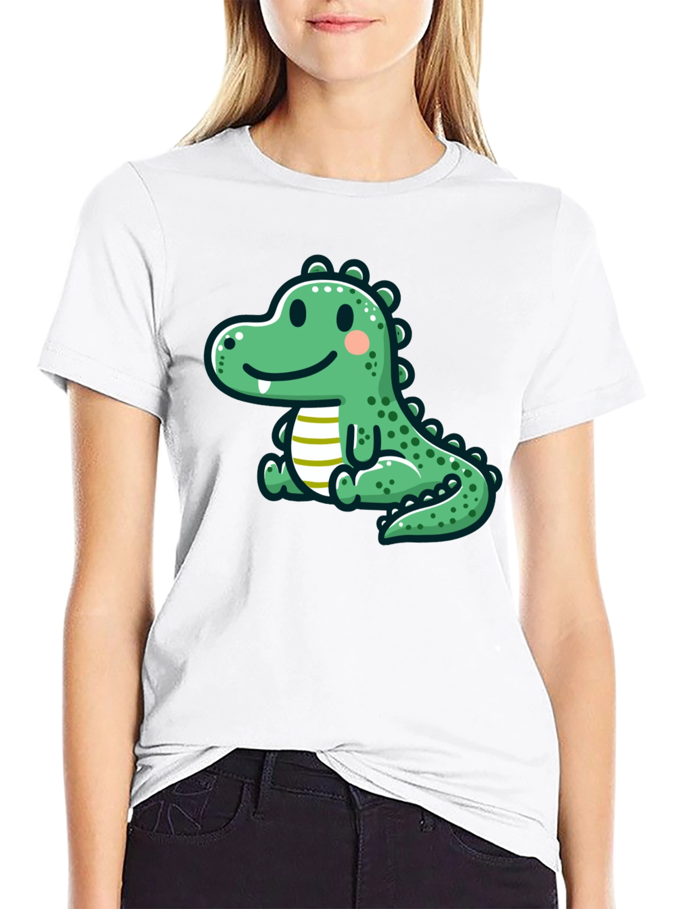 Cute Cartoon Dinosaur Graphic Tee - Black T-Shirt