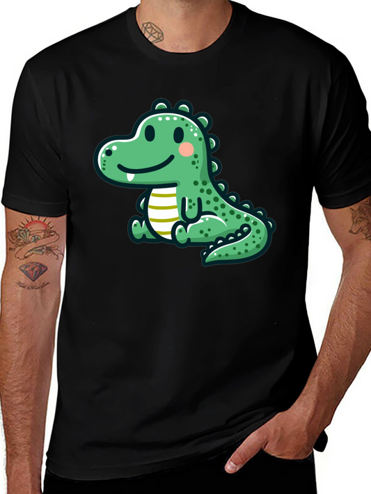 Cute Cartoon Dinosaur Graphic Tee - Black T-Shirt