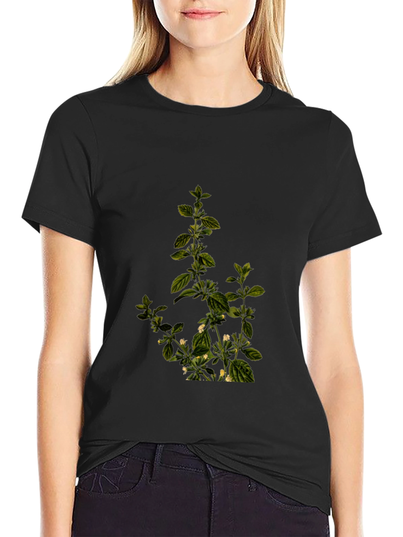 Botanical Print Black T-Shirt