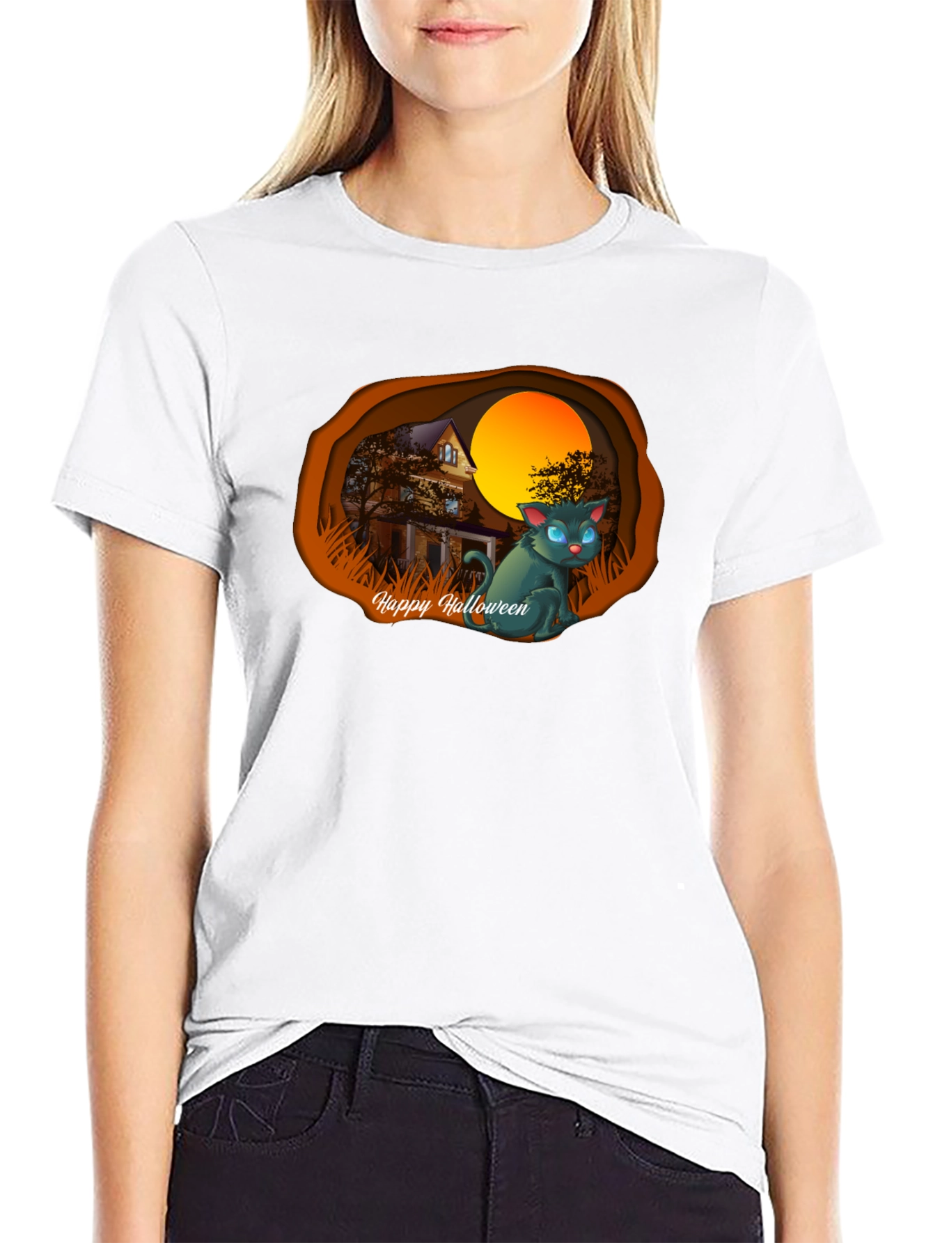 Halloween Cat Graphic T-Shirt