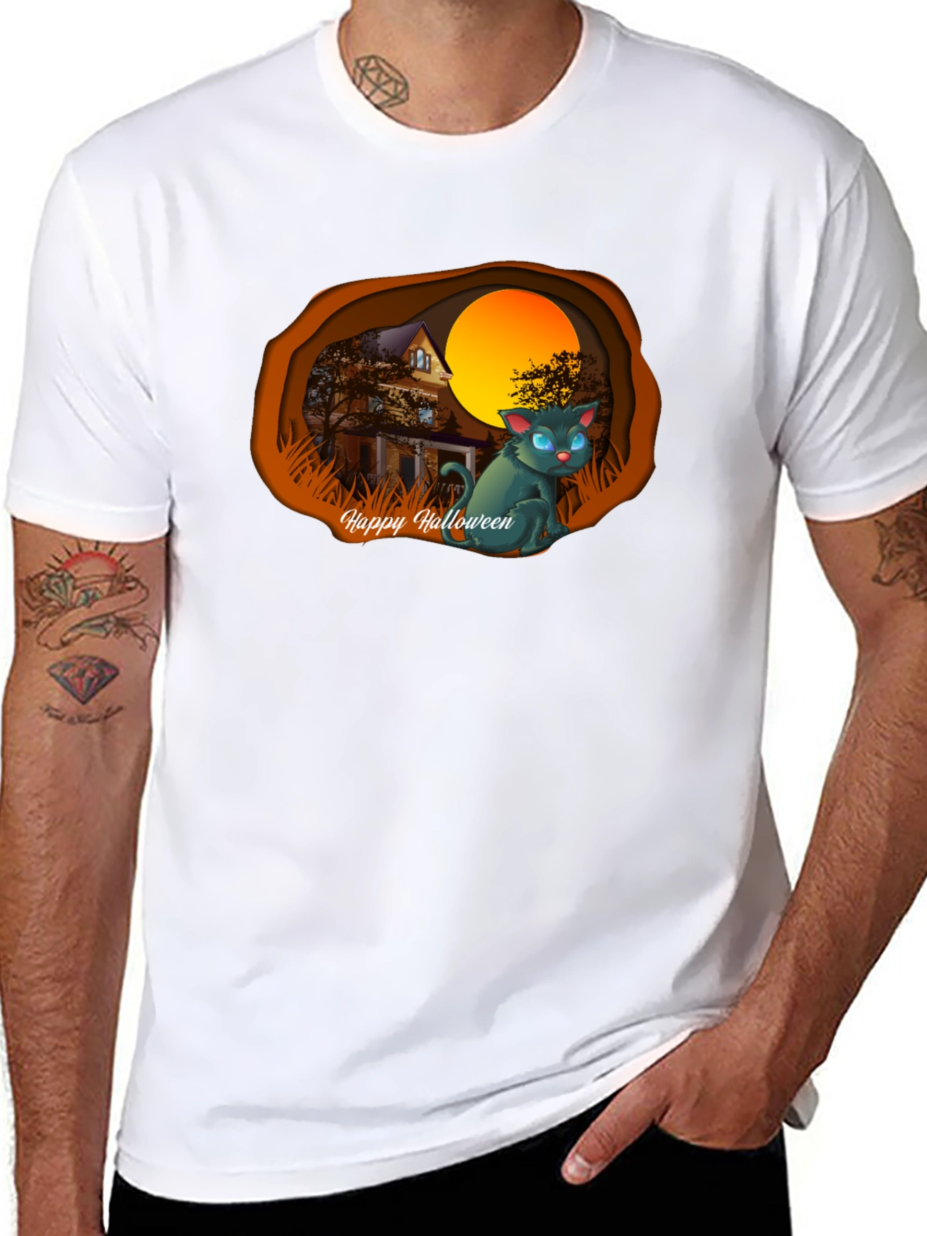 Halloween Cat Graphic T-Shirt
