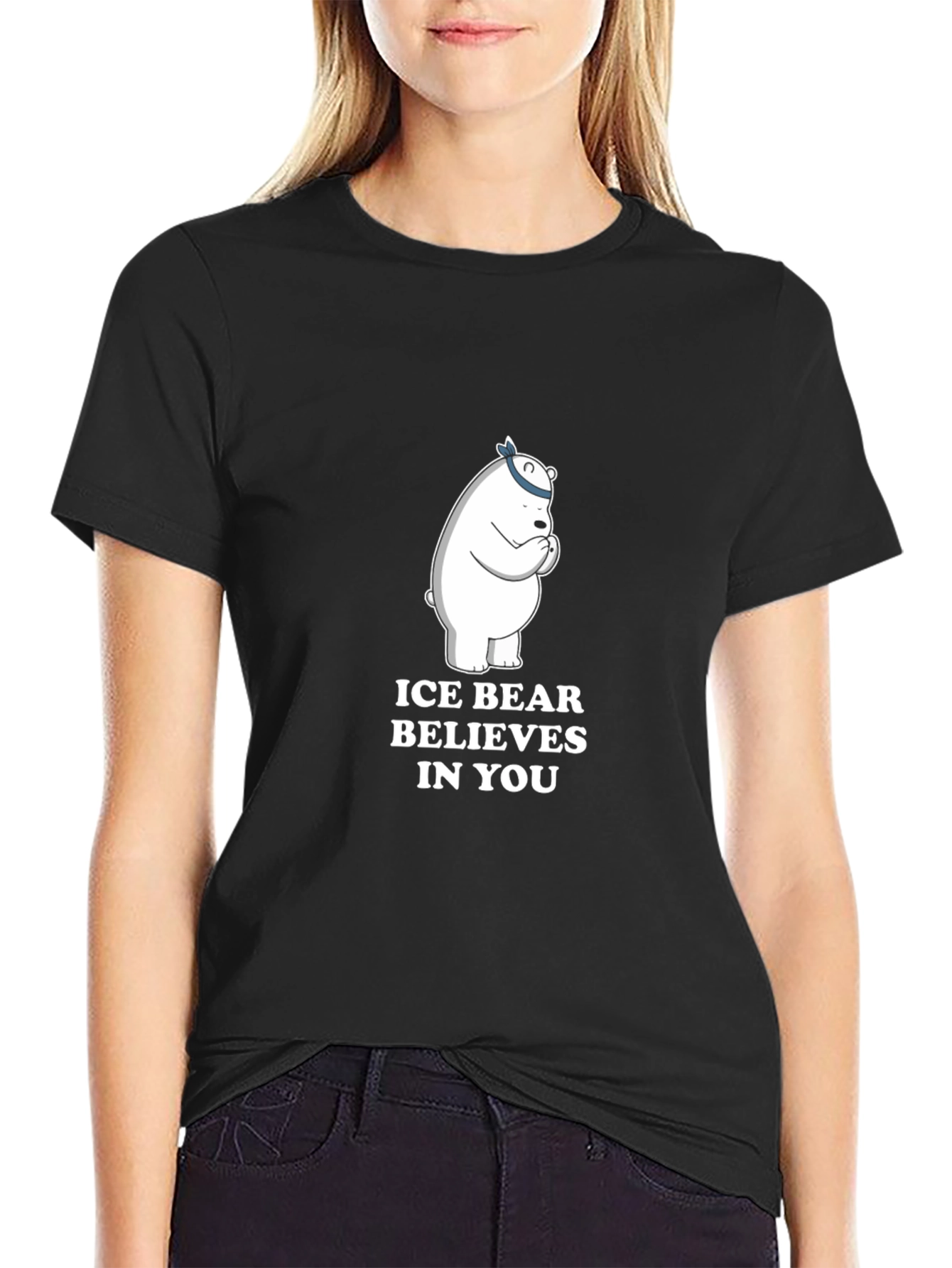 Ice Bear Believes in You Black T-Shirt