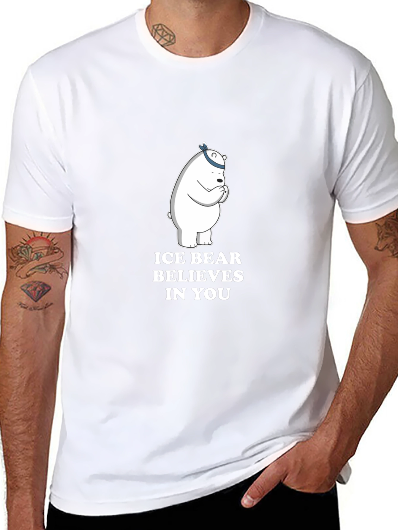 Ice Bear Believes in You Black T-Shirt