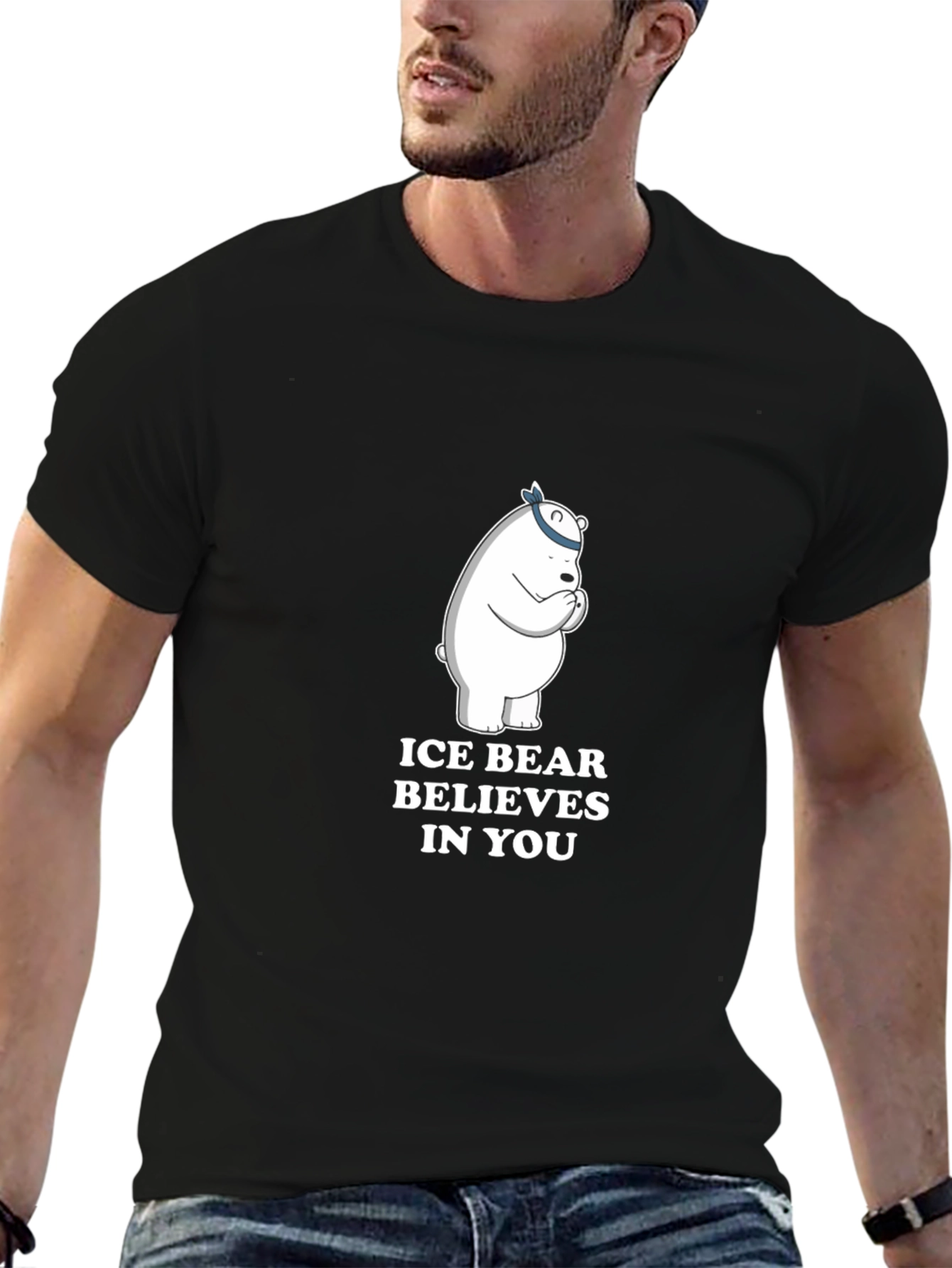 Ice Bear Believes in You Black T-Shirt