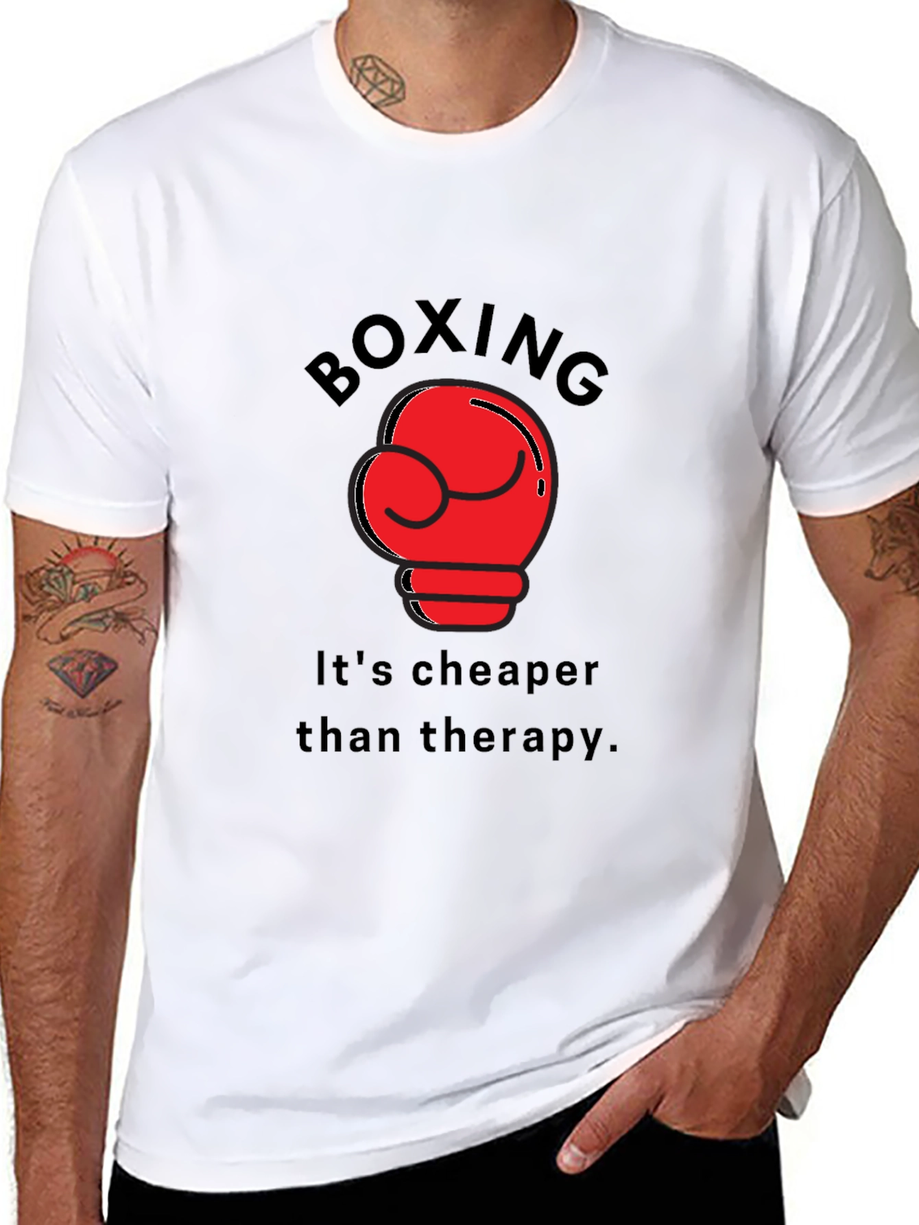 Boxing Cheaper Than Therapy Black T-Shirt